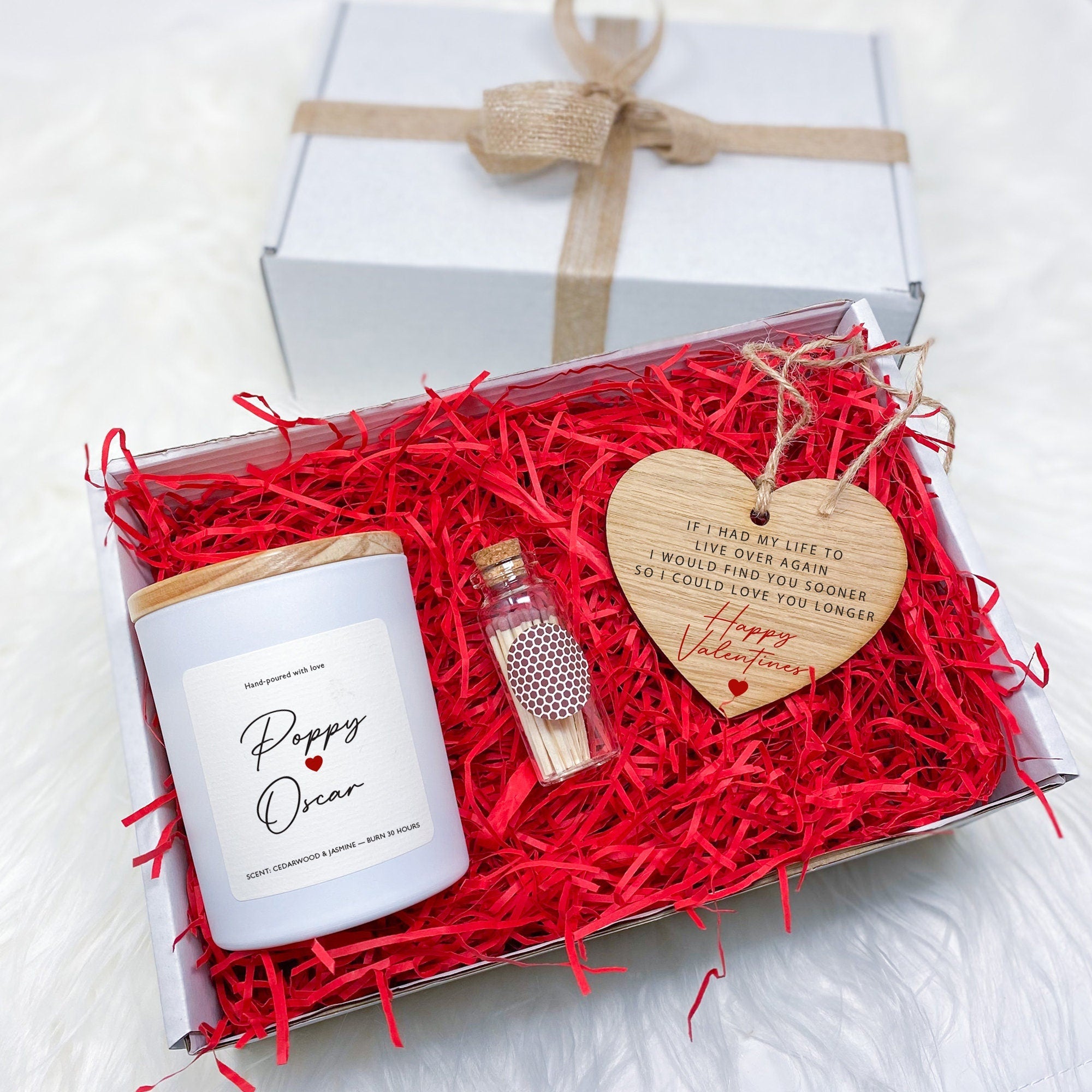 Personalised love themed candle with wooden heart with couple names Gift for her Valentines Day Christmas Birthday Wife Girlfriend Fiancee