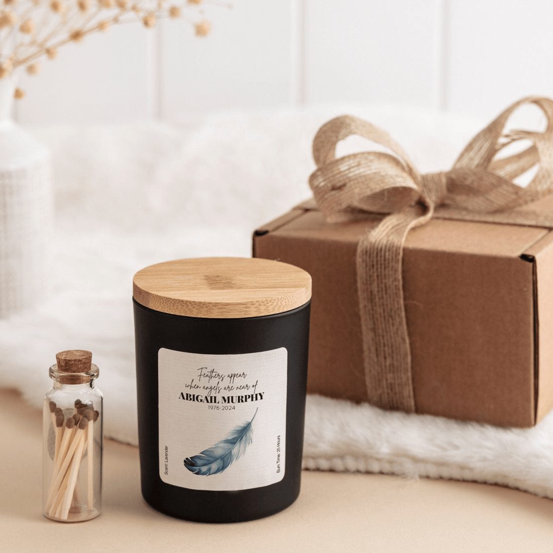 Personalised Memorial Scented Candle, Feathers appear when angels are near, Remembrance Gift, Sympathy Gift Bereavement Mourning Keepsake