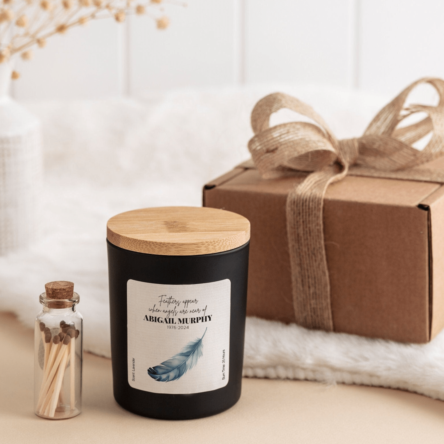 Personalised Memorial Scented Candle, Feathers appear when angels are near, Remembrance Gift, Sympathy Gift Bereavement Mourning Keepsake