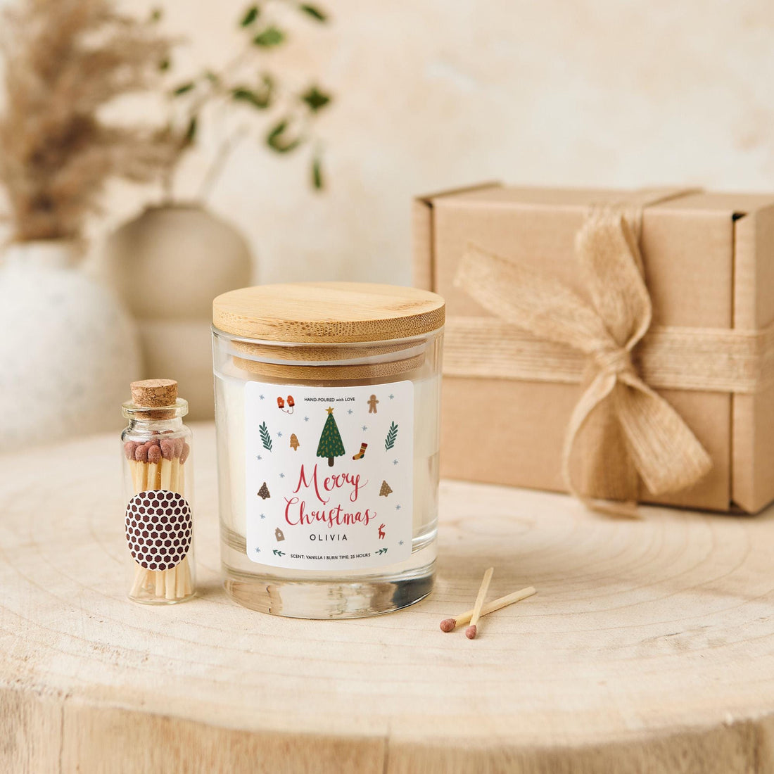 Personalised Merry Christmas Candle Gift – Custom Name Scented Candle Xmas Keepsake for Friends Colleagues or Family Vegan Soy Wax Candle