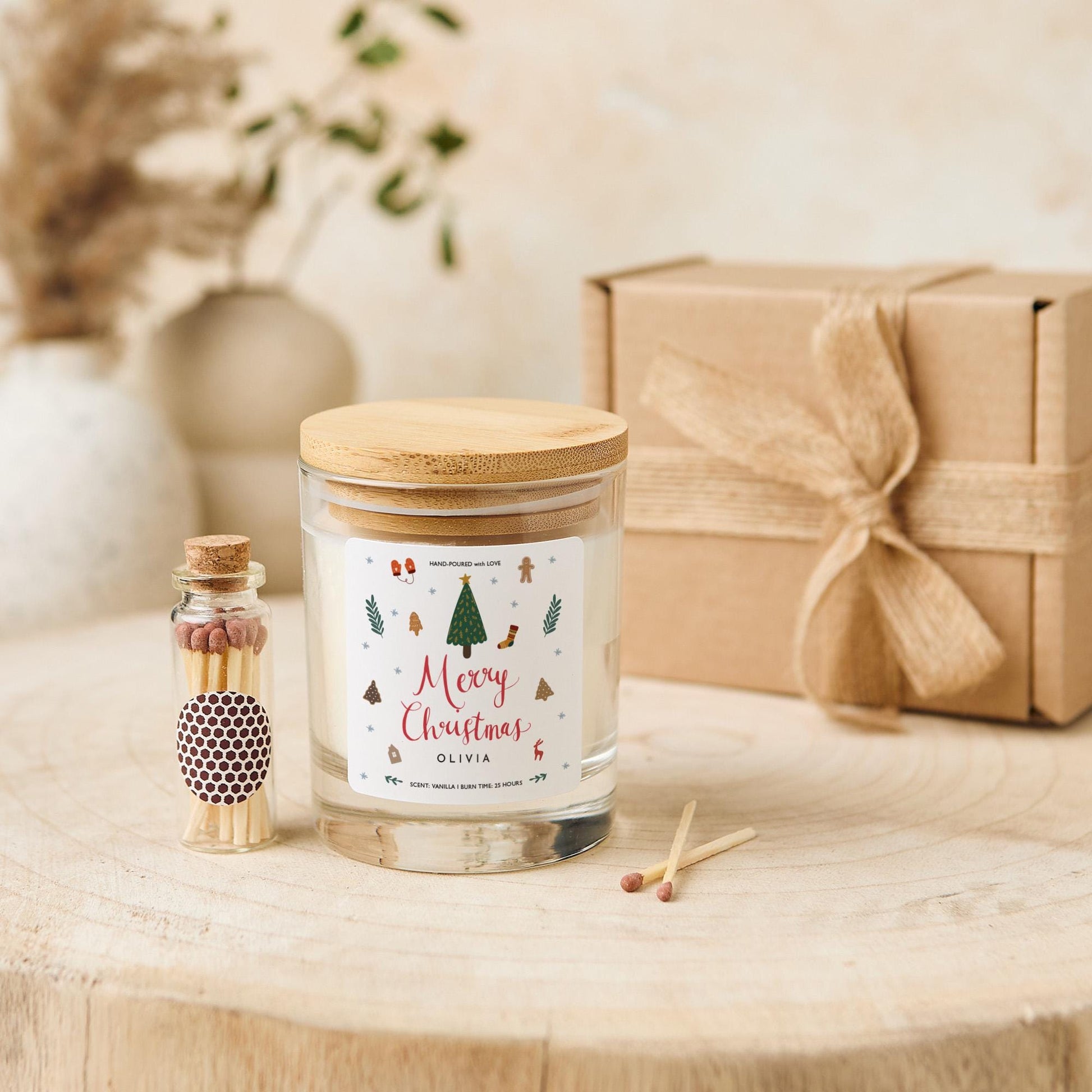 Personalised Merry Christmas Candle Gift – Custom Name Scented Candle Xmas Keepsake for Friends Colleagues or Family Vegan Soy Wax Candle
