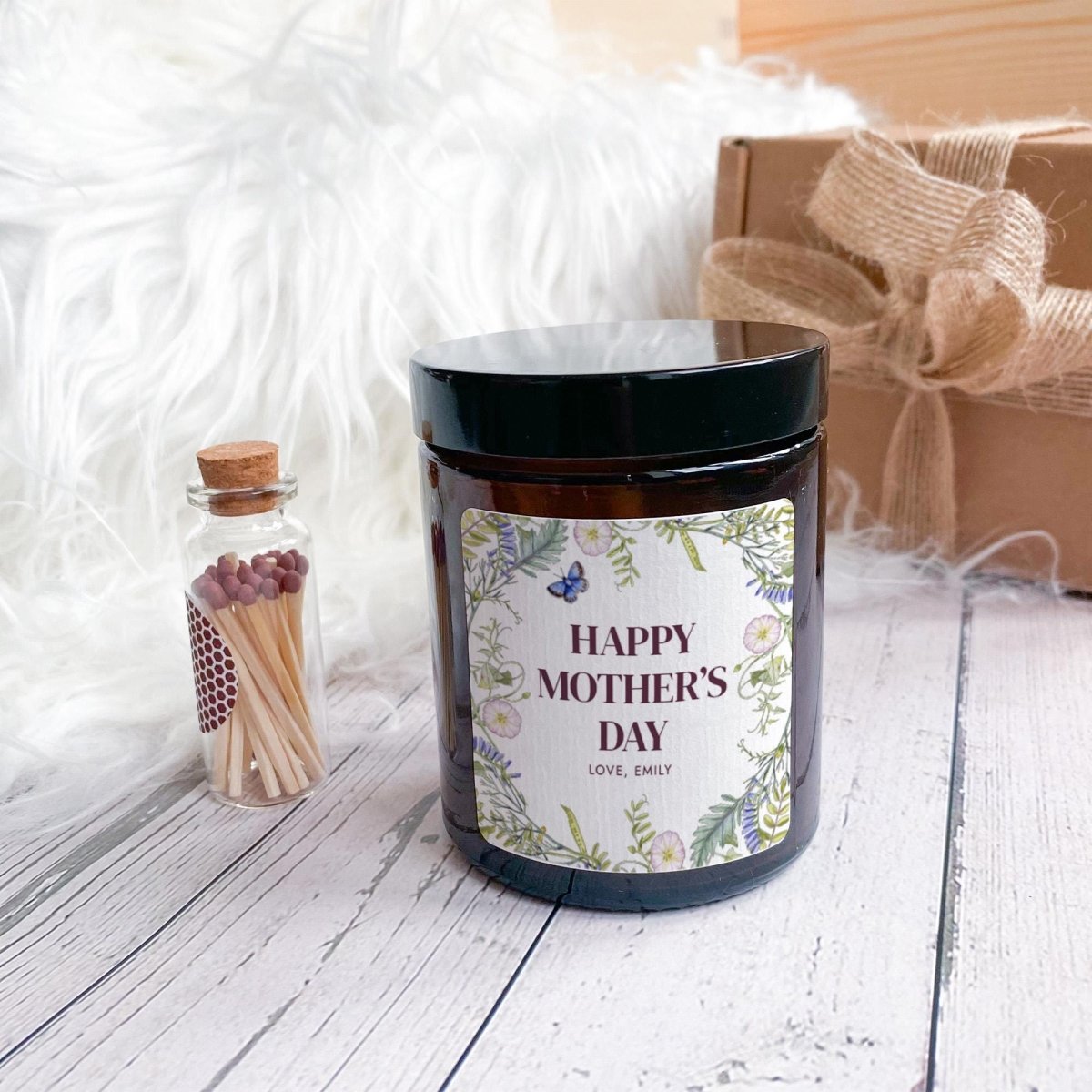 Personalised Mother’s Day Candle Gift for Mum – Floral Design Keepsake with Name