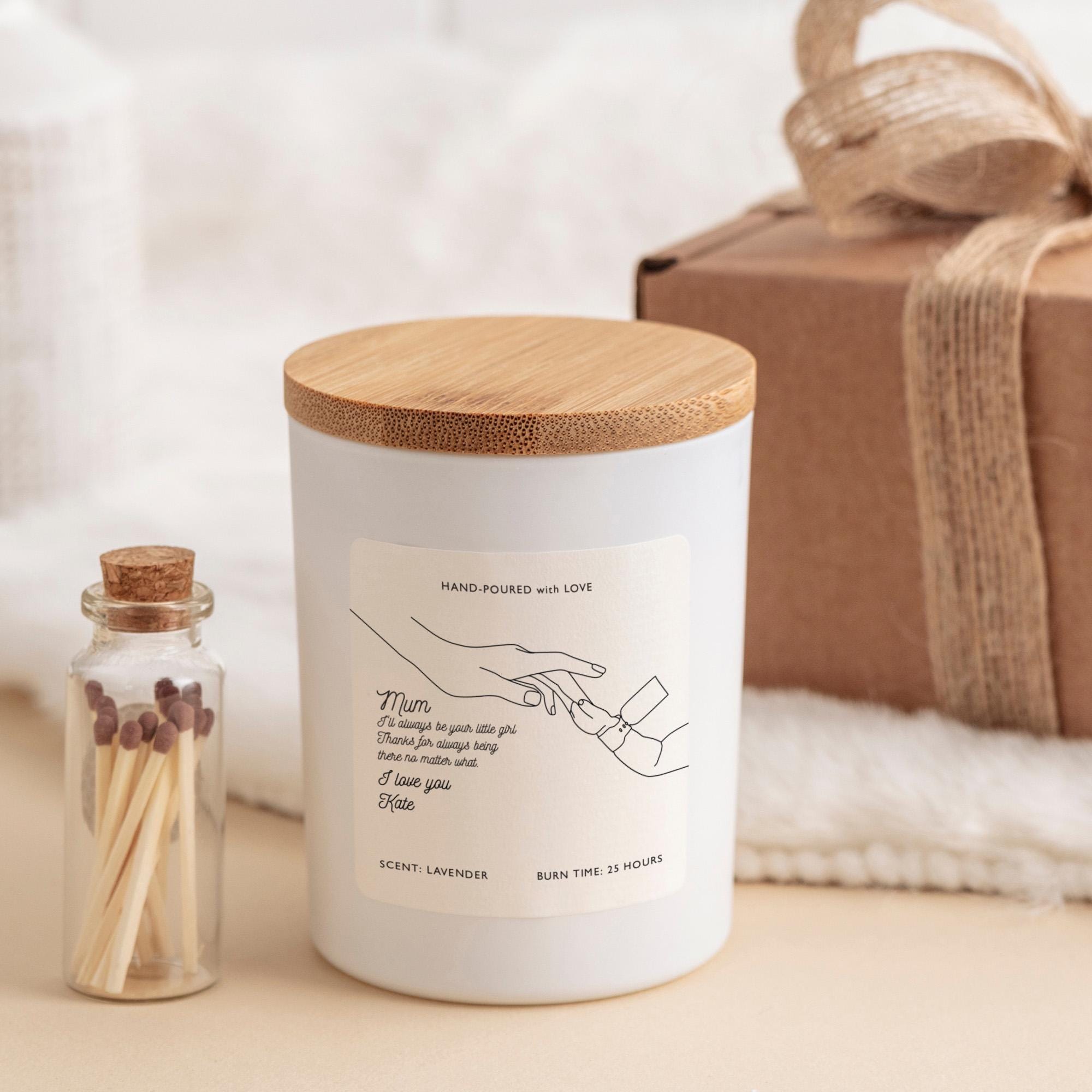 Personalised Mum Candle Gift Set From Daughter Or Son With Hand Line Drawing Mother's Day Birthday Christmas Keepsake With Matches