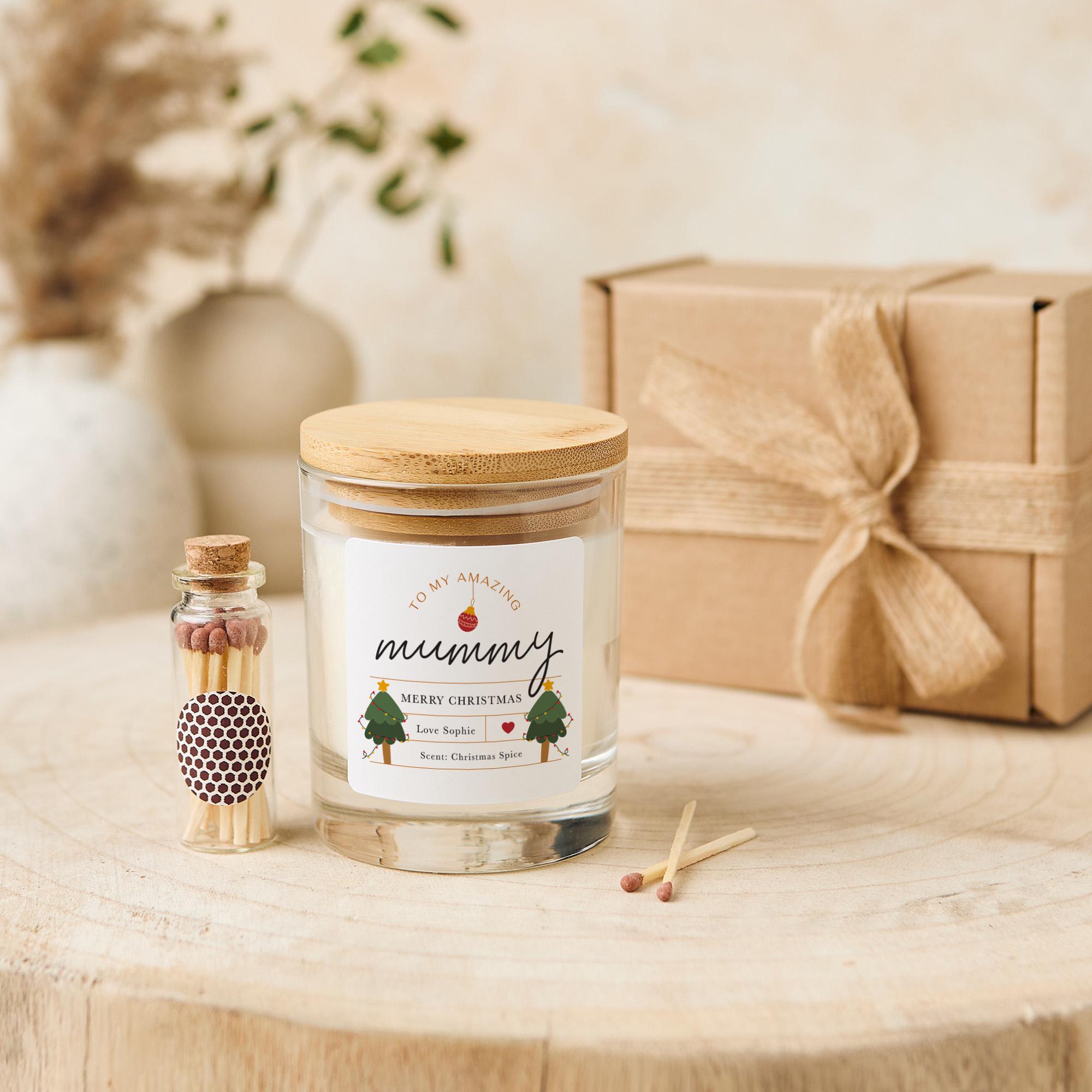 Personalised Mummy Christmas Candle Gift – Custom Name Festive Present from Daughter or Son – Thoughtful Holiday Keepsake