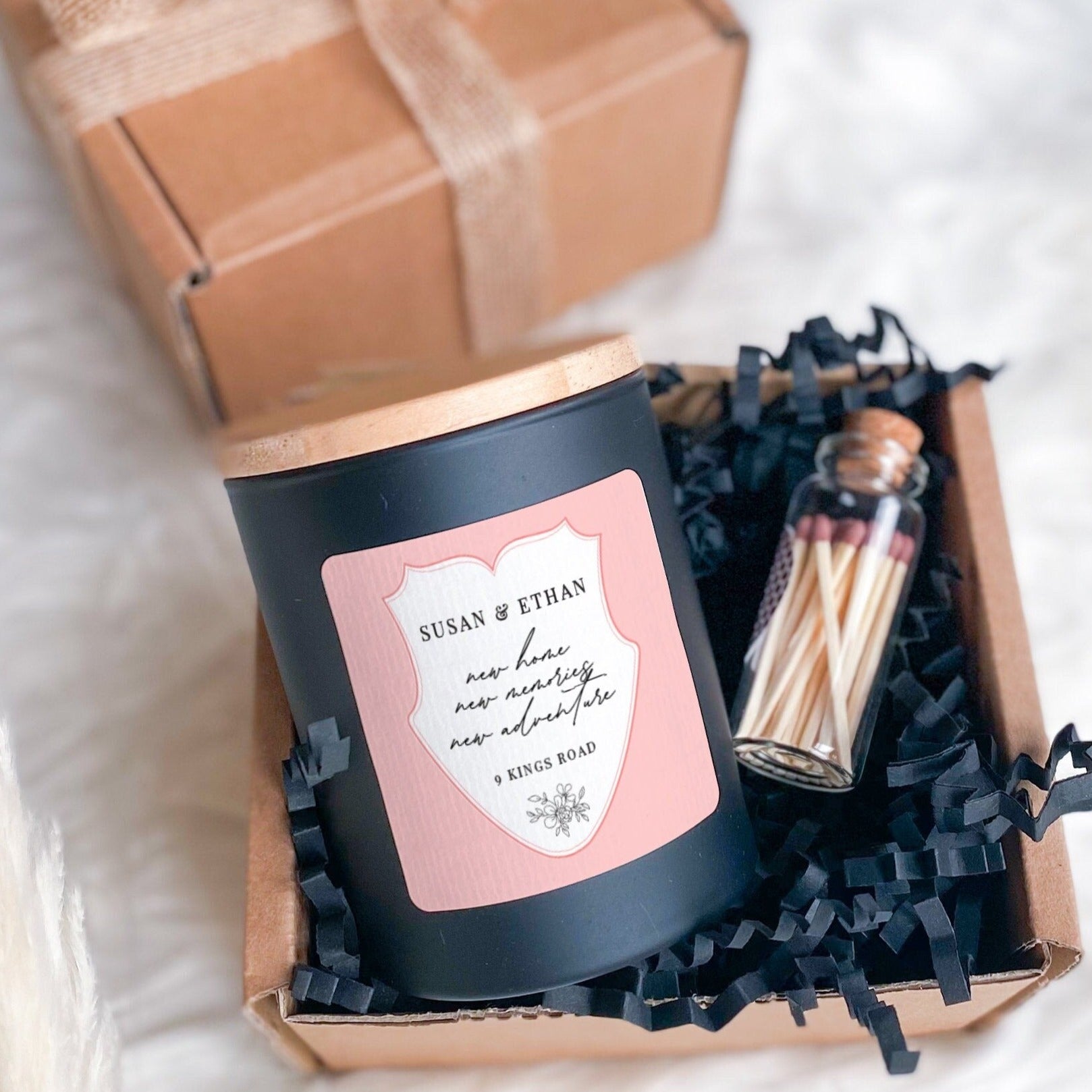 Personalised New Home Scented Candle Gift Set Gift for New Home New Memories New Adventure with names address Housewarming Present Couple