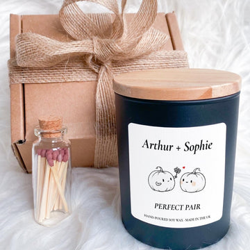Personalised Perfect Pair Pumpkin Candle, Custom Couple's Name Gift, Soy Wax Keepsake, Autumn Anniversary Present