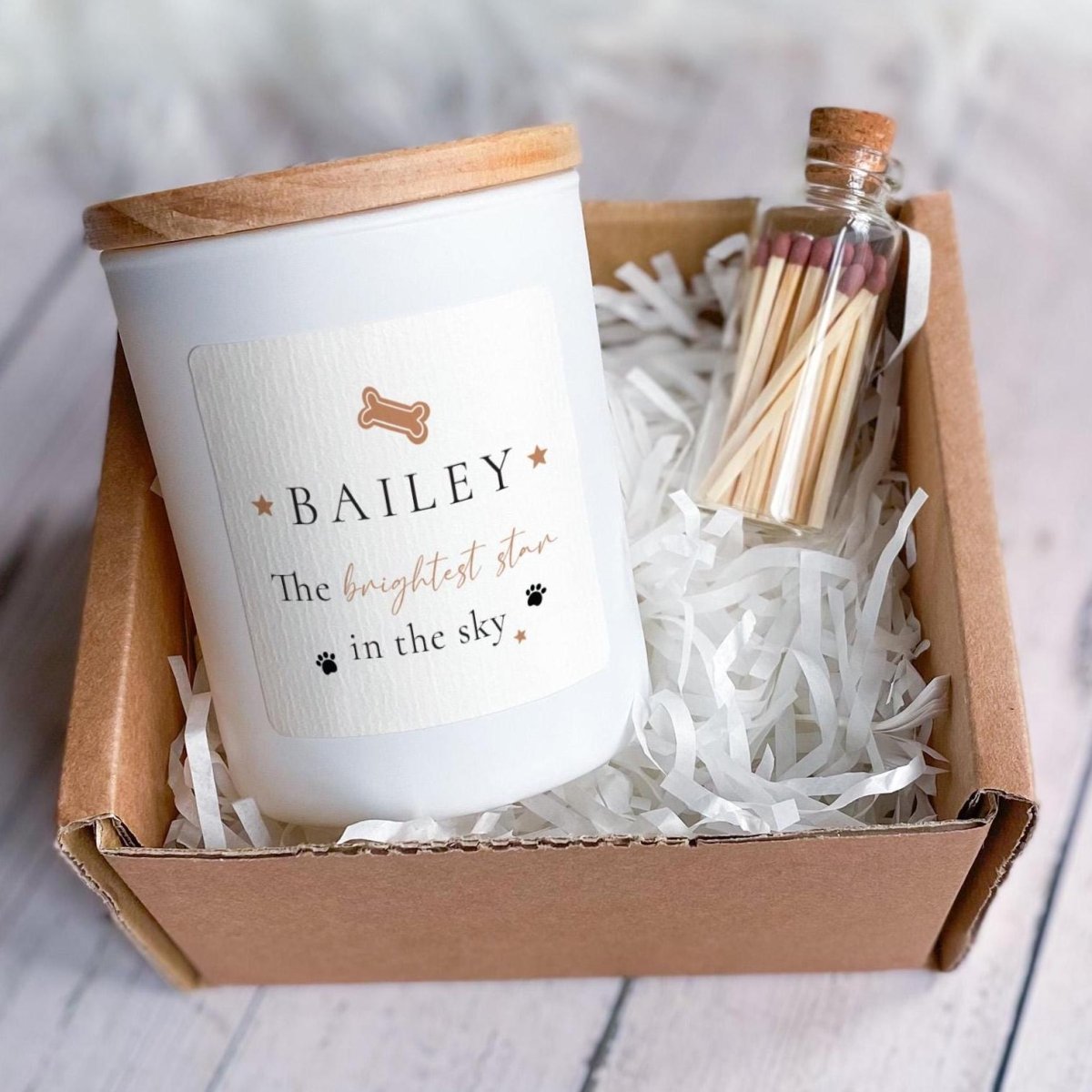 Personalised Pet Memorial Candle with Ribbon-Tie Box and Matches Jar, Dog Loss Sympathy Gift