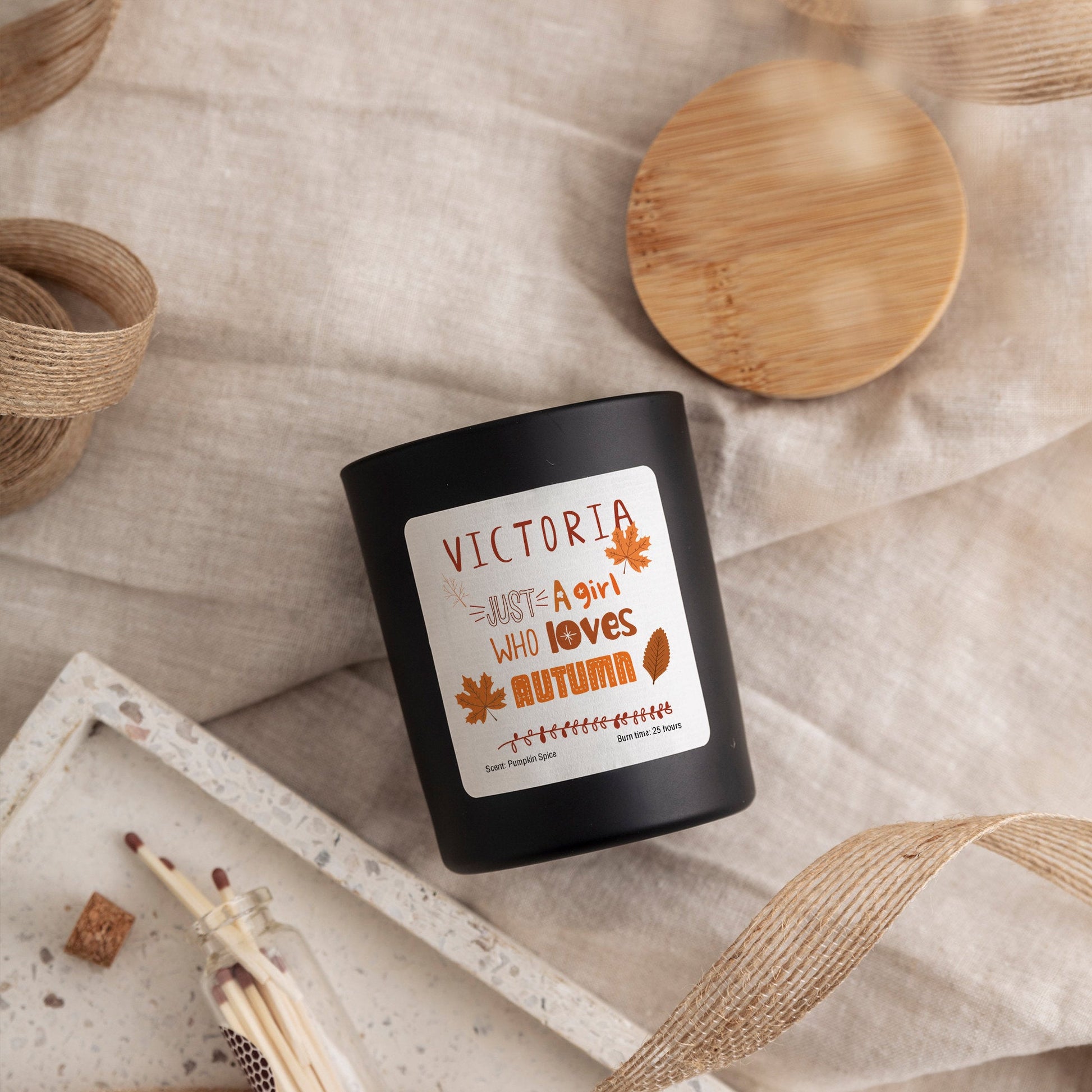 Personalised Pumpkin Spice Soy Wax Candle, Just A Girl Who Loves Autumn, Scented Candle, Hand - Poured Cosy Gift for Her September Birthday