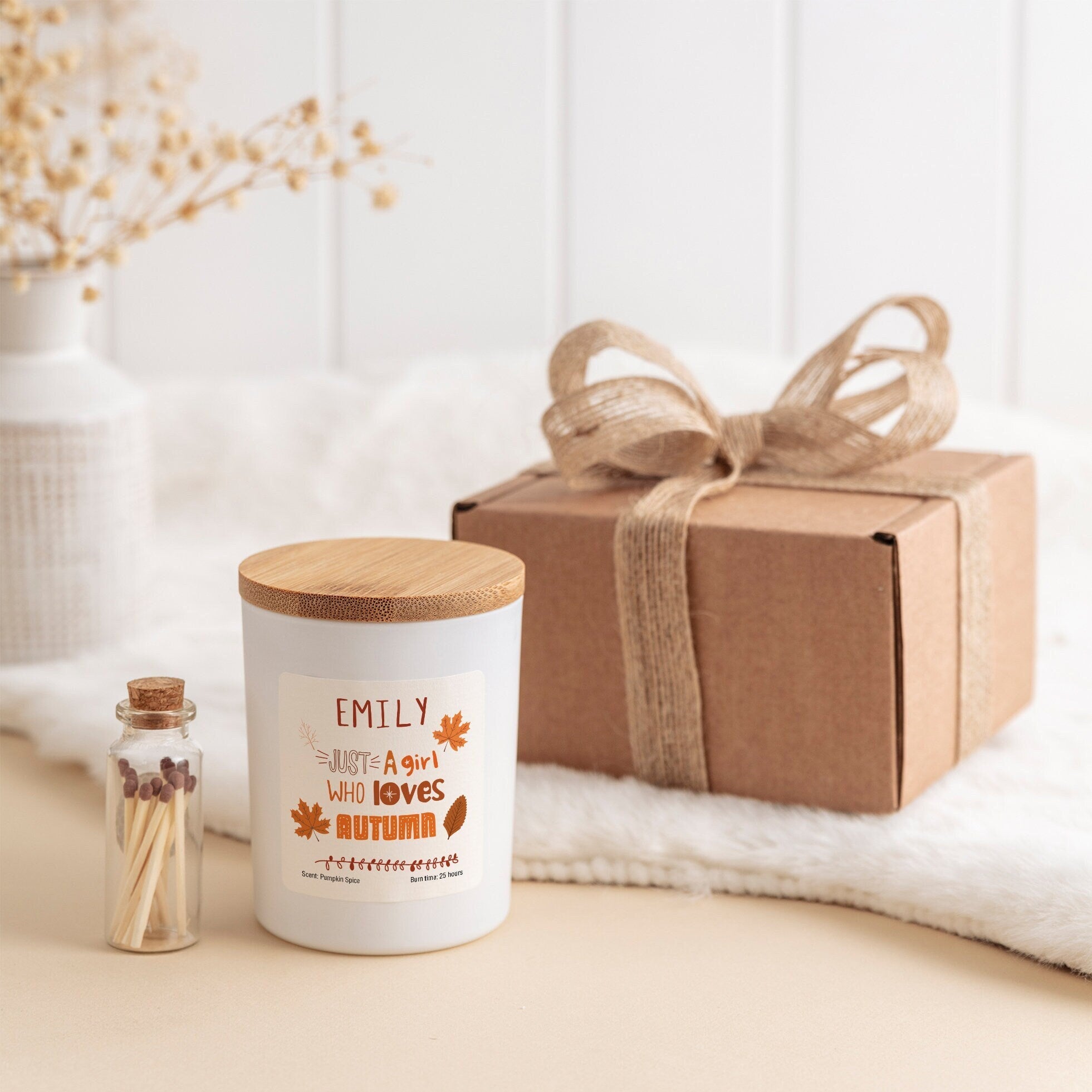 Personalised Pumpkin Spice Soy Wax Candle, Just A Girl Who Loves Autumn, Scented Candle, Hand - Poured Cosy Gift for Her September Birthday