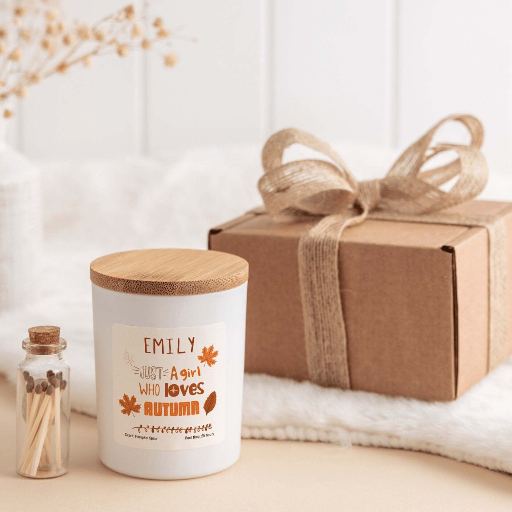 Personalised Pumpkin Spice Soy Wax Candle, Just A Girl Who Loves Autumn, Scented Candle, Hand - Poured Cosy Gift for Her September Birthday