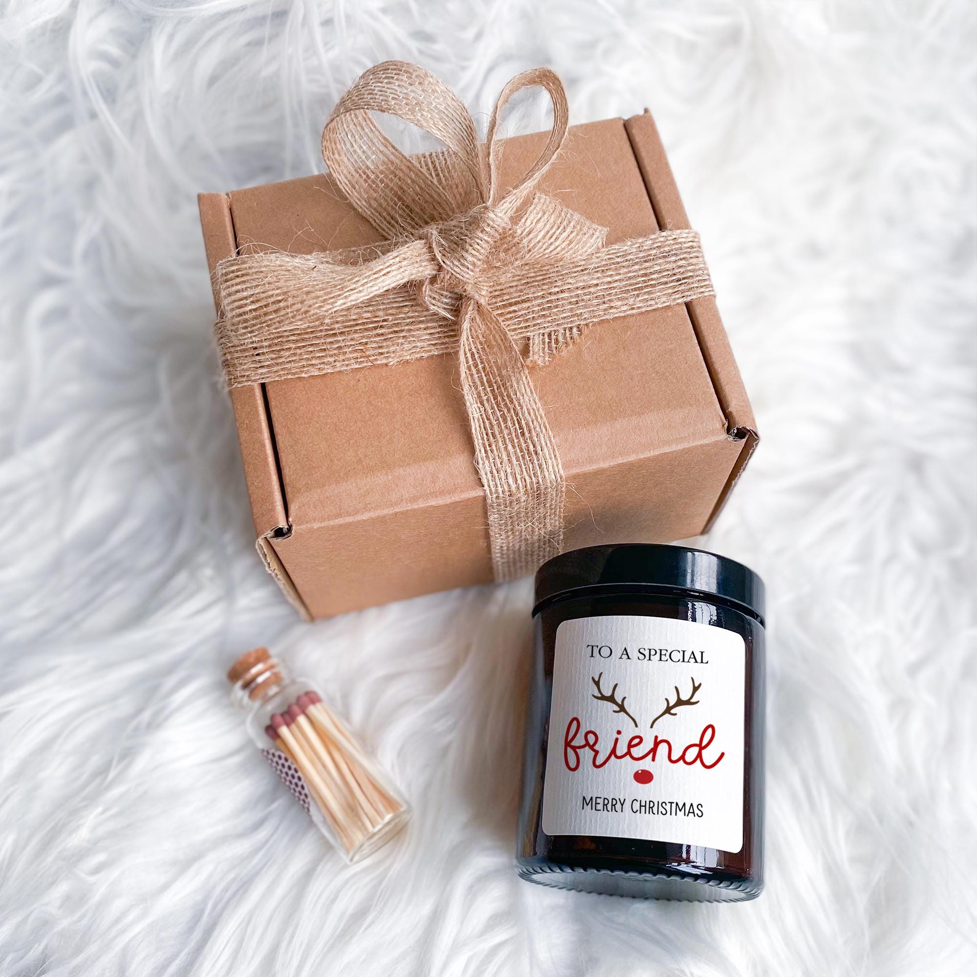 Personalised Scented Candle Christmas Gift for Friend Gift Set for Best Friends Merry Christmas Cosy Stylish Vegan Xmas Present for Bestie
