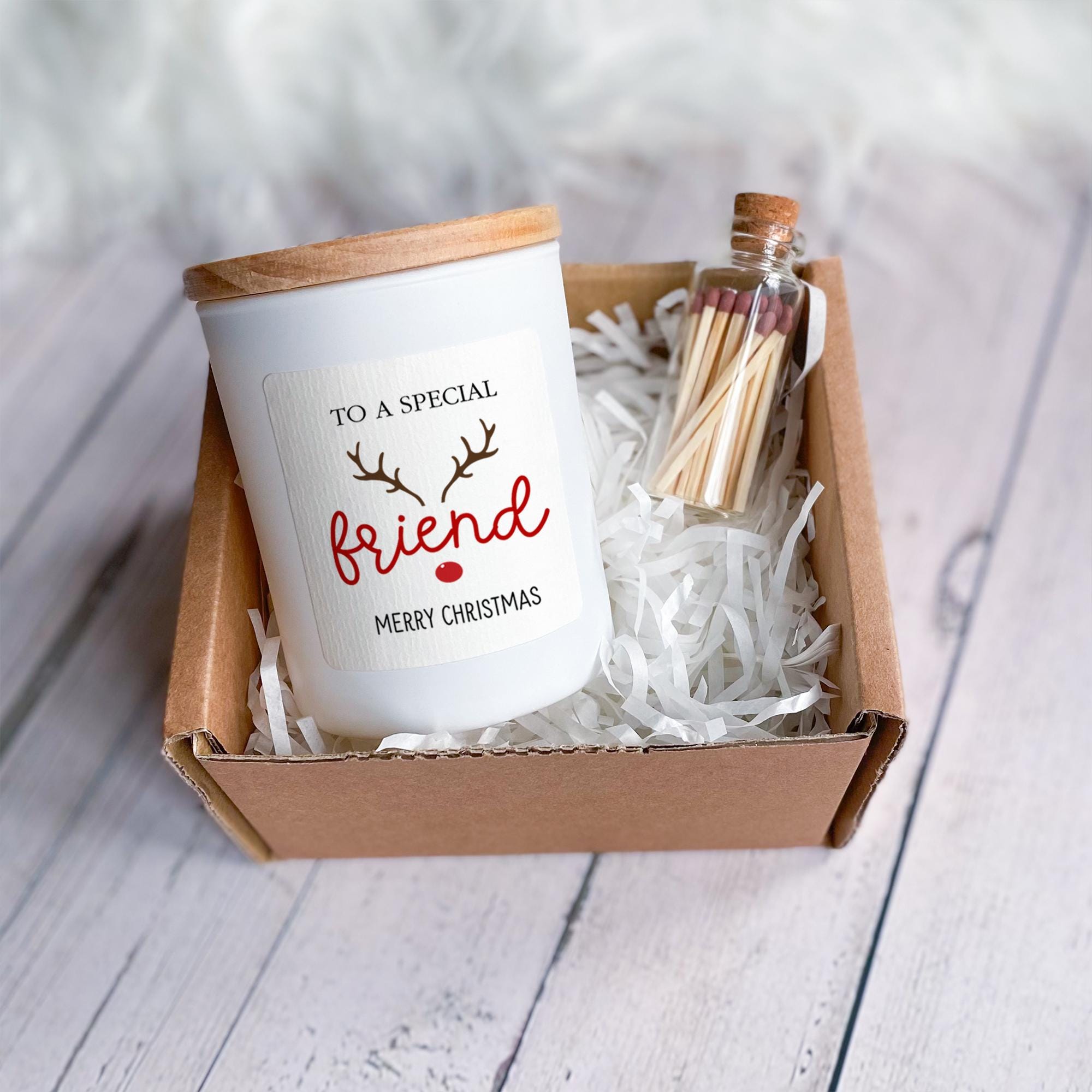 Personalised Scented Candle Christmas Gift for Friend Gift Set for Best Friends Merry Christmas Cosy Stylish Vegan Xmas Present for Bestie