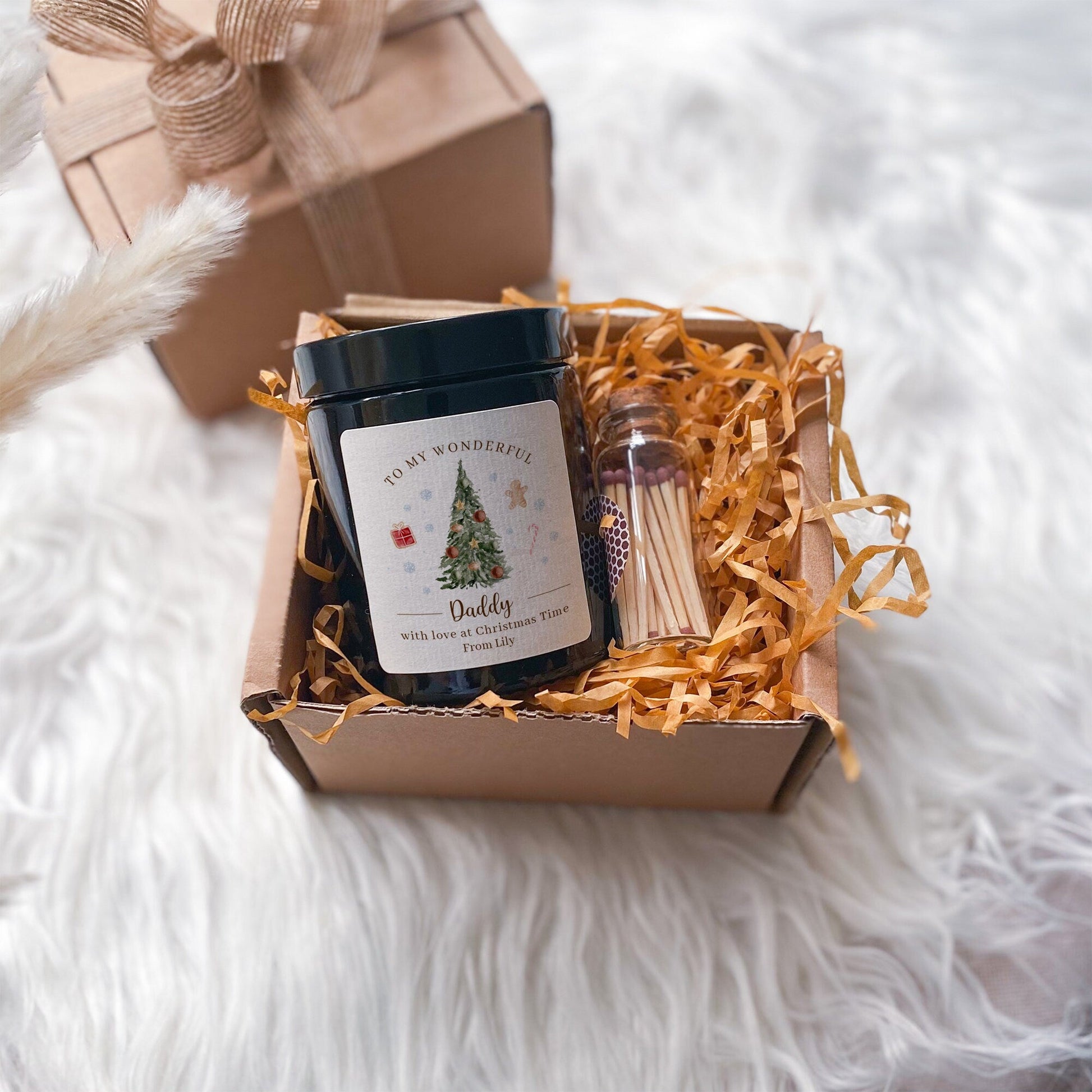 Personalised Scented Candle Christmas Gift for godmother, Gift Box for Her, Merry Christmas Cosy Stylish Unique Vegan Xmas Present