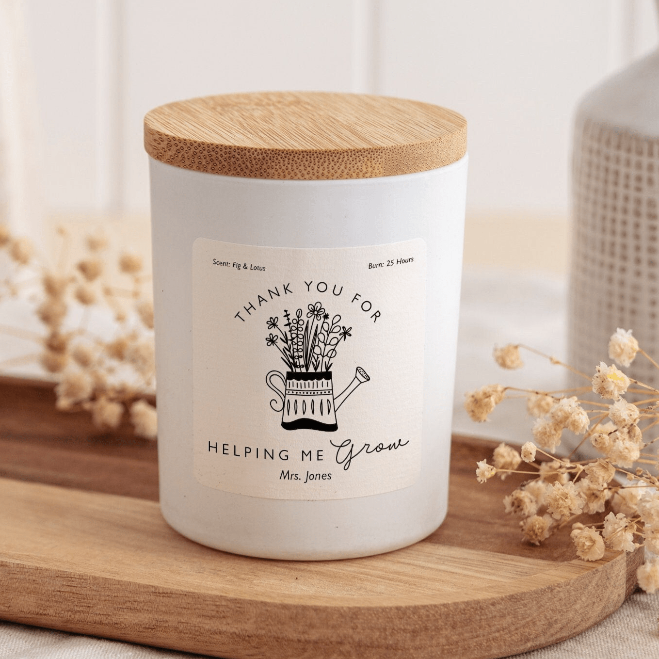 Personalised scented candle for teacher, FREE GIFT PACKAGE and mini matches jar, Teacher gift Thank you for helping me grow End of term