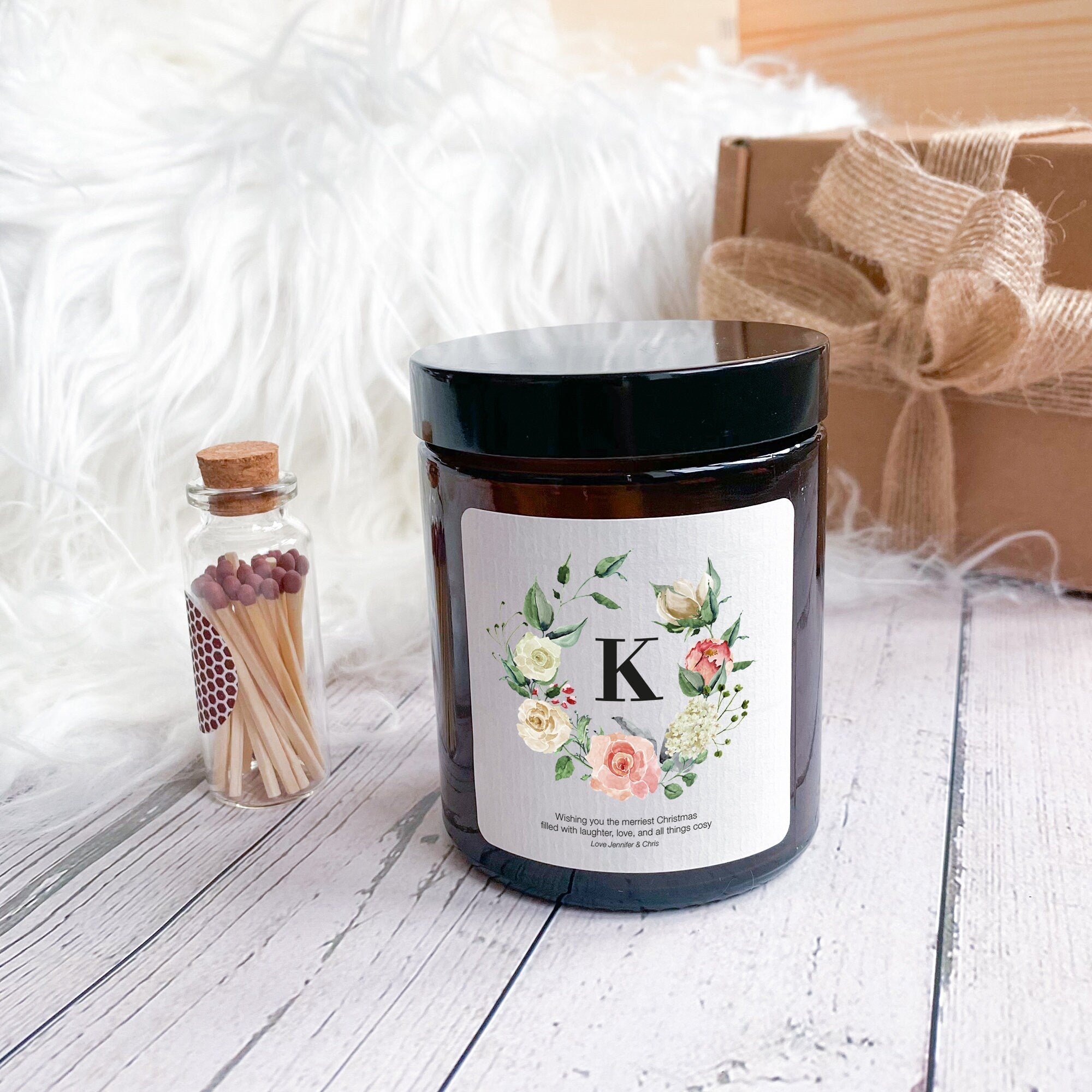 Personalised Scented Candle with Initial and Your Text, Gift Box for Her Him, Birthday Christmas New Job Graduation Far Away Mother's Day