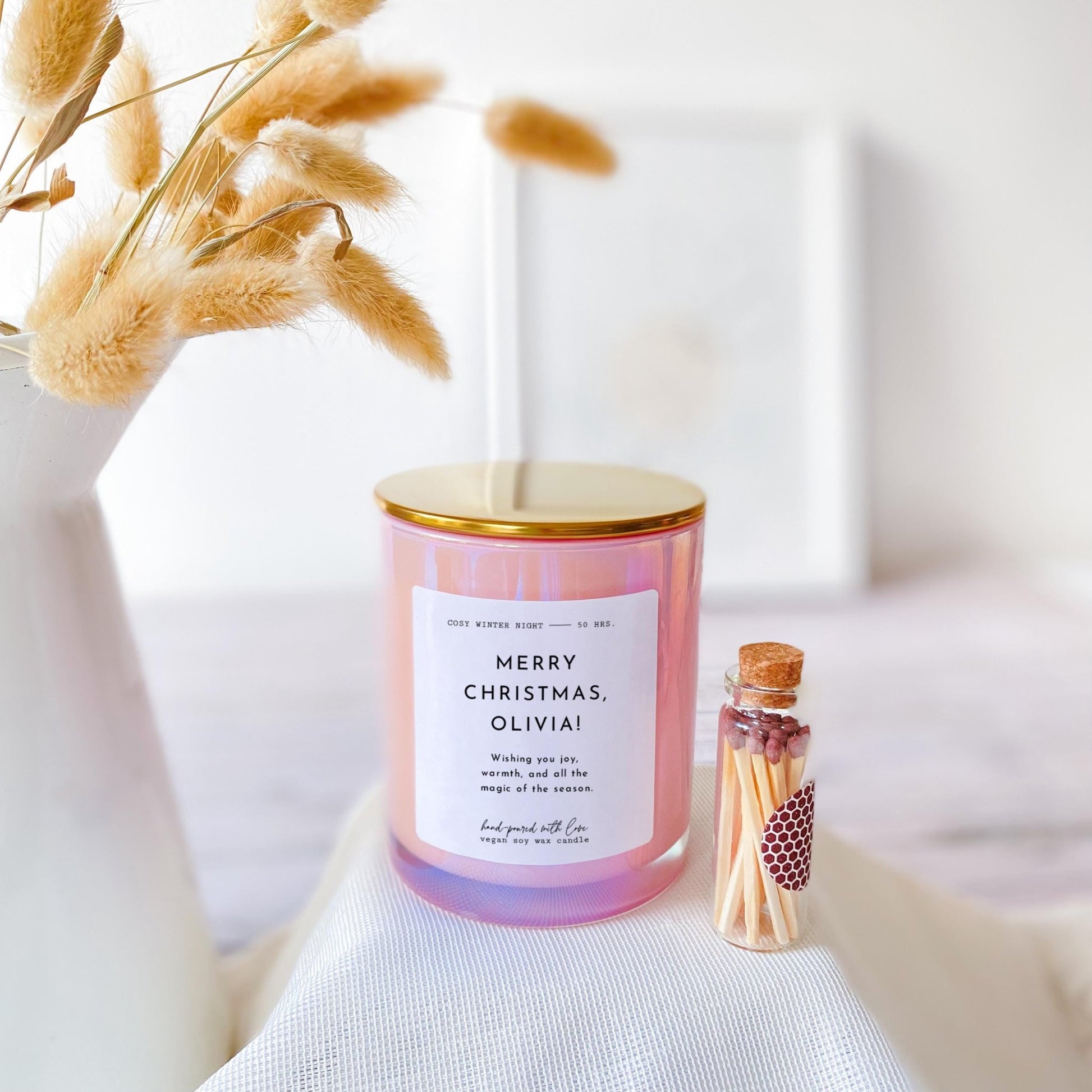 Personalised scented Christmas candle with name Lid and matches Luxurious Xmas Gift for colleague boss neighbour daughter Secret Santa gift