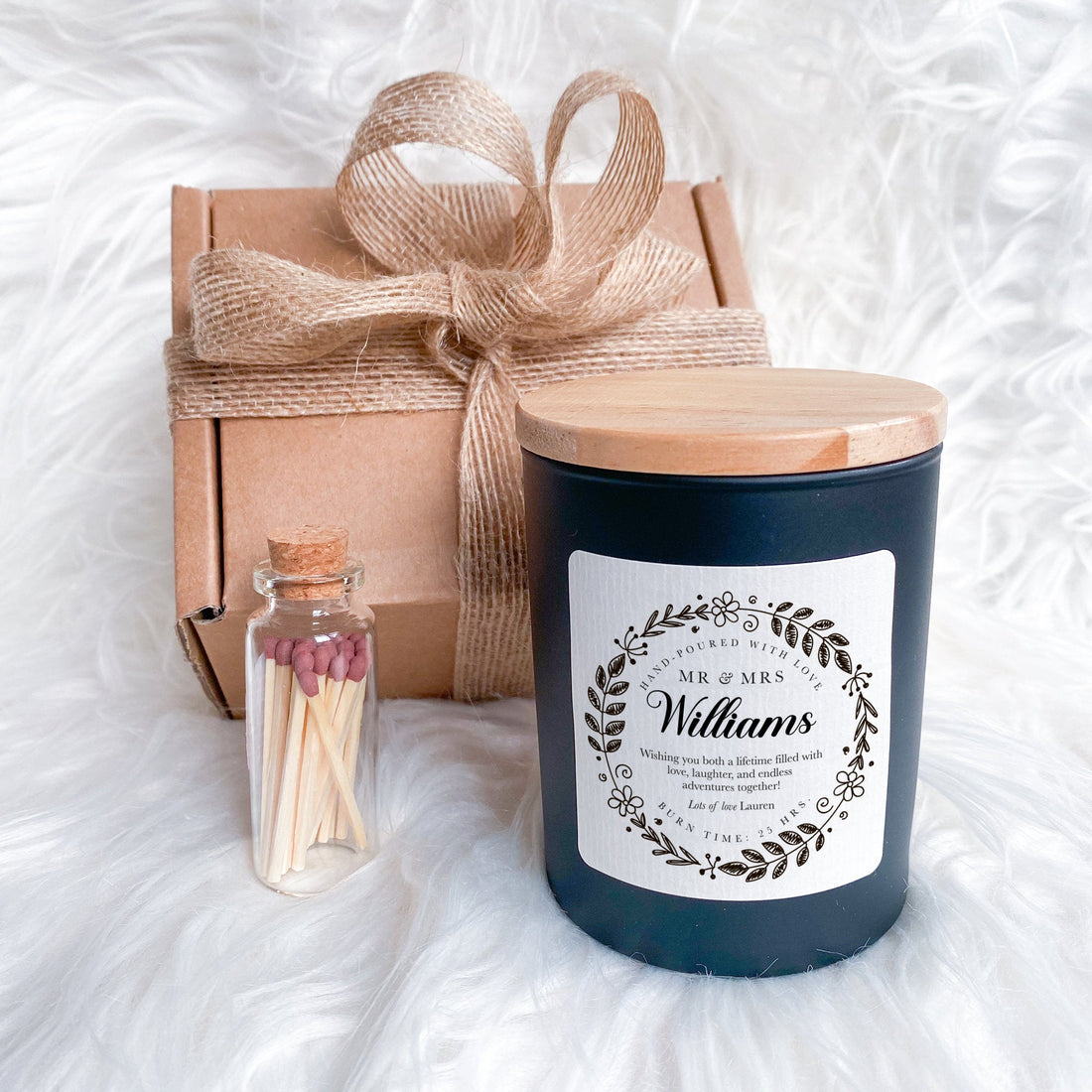 Personalised scented engagement or wedding candle gift for couple with last name, Wedding Anniversary Gift Soy Wax Mr Mrs On Your Day