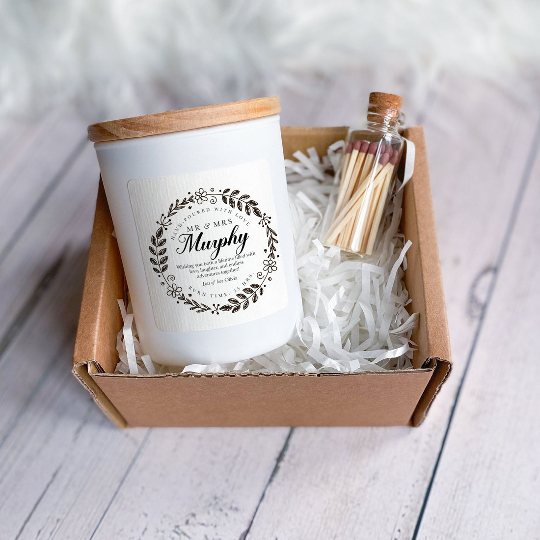 Personalised scented engagement or wedding candle gift for couple with last name, Wedding Anniversary Gift Soy Wax Mr Mrs On Your Day