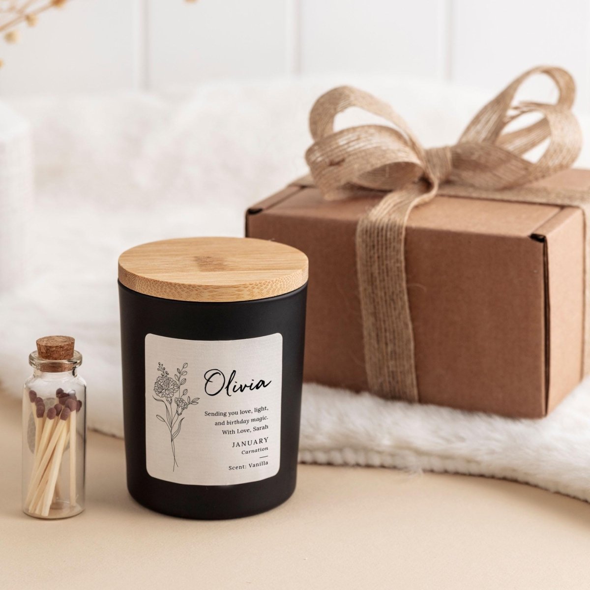 Personalised September Birthday Flower Candle Gift Set – Aster Design – Birthday Gift for her