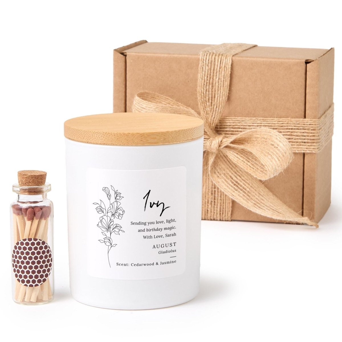 Personalised September Birthday Flower Candle Gift Set – Aster Design – Birthday Gift for her