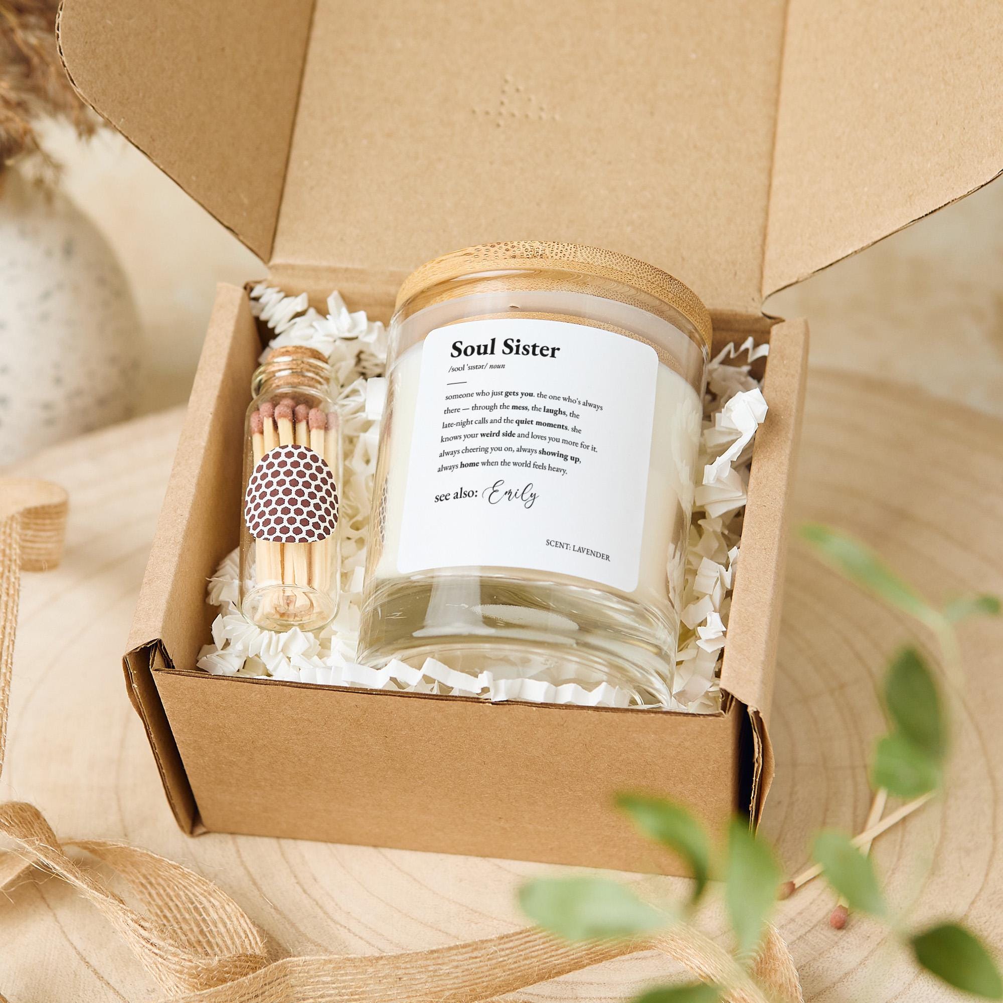 Personalised Soul Sister Candle Gift with Name Definition Unique Christmas Birthday Gift for Friendship Best Friend Chosen Family Bestie