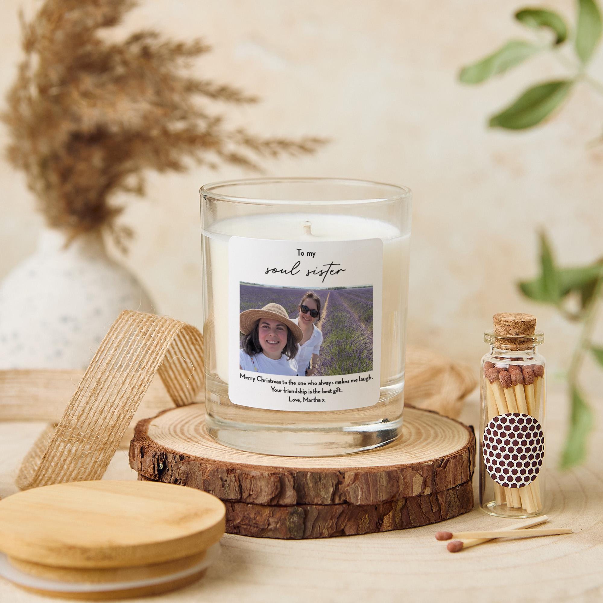 Personalised Soul Sister Christmas Candle Gift with Photo and Message for Best Friend Bestie