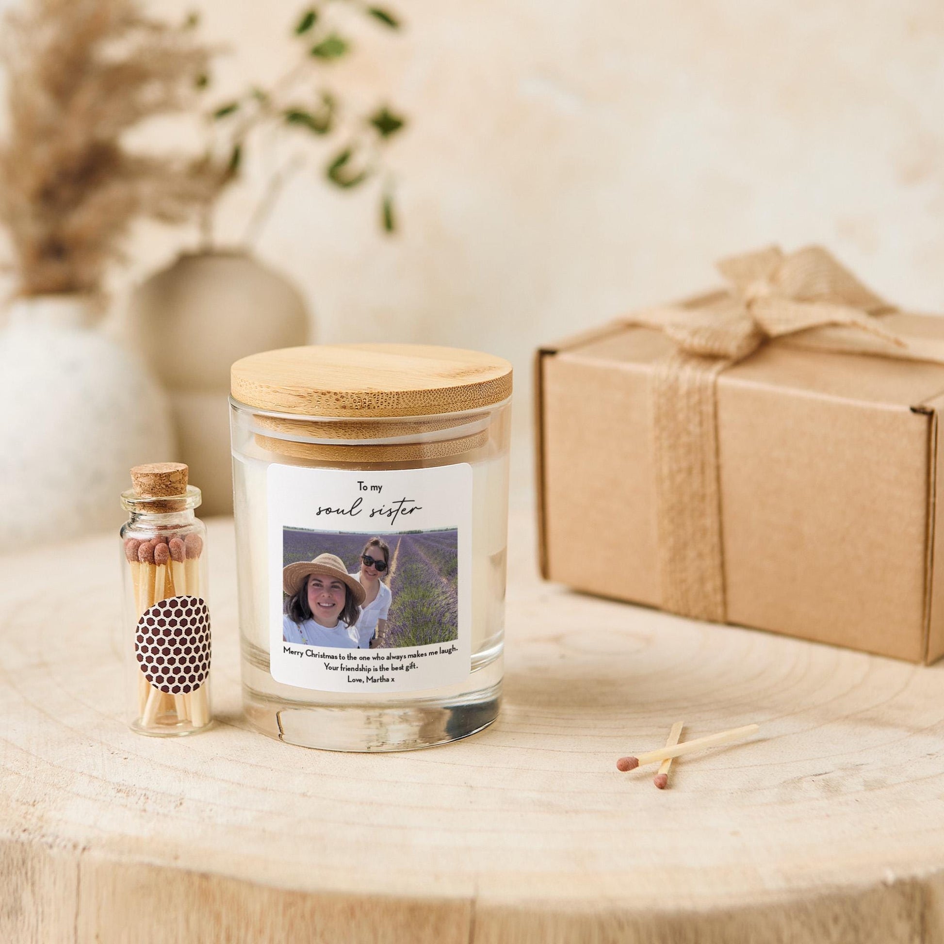 Personalised Soul Sister Christmas Candle Gift with Photo and Message for Best Friend Bestie