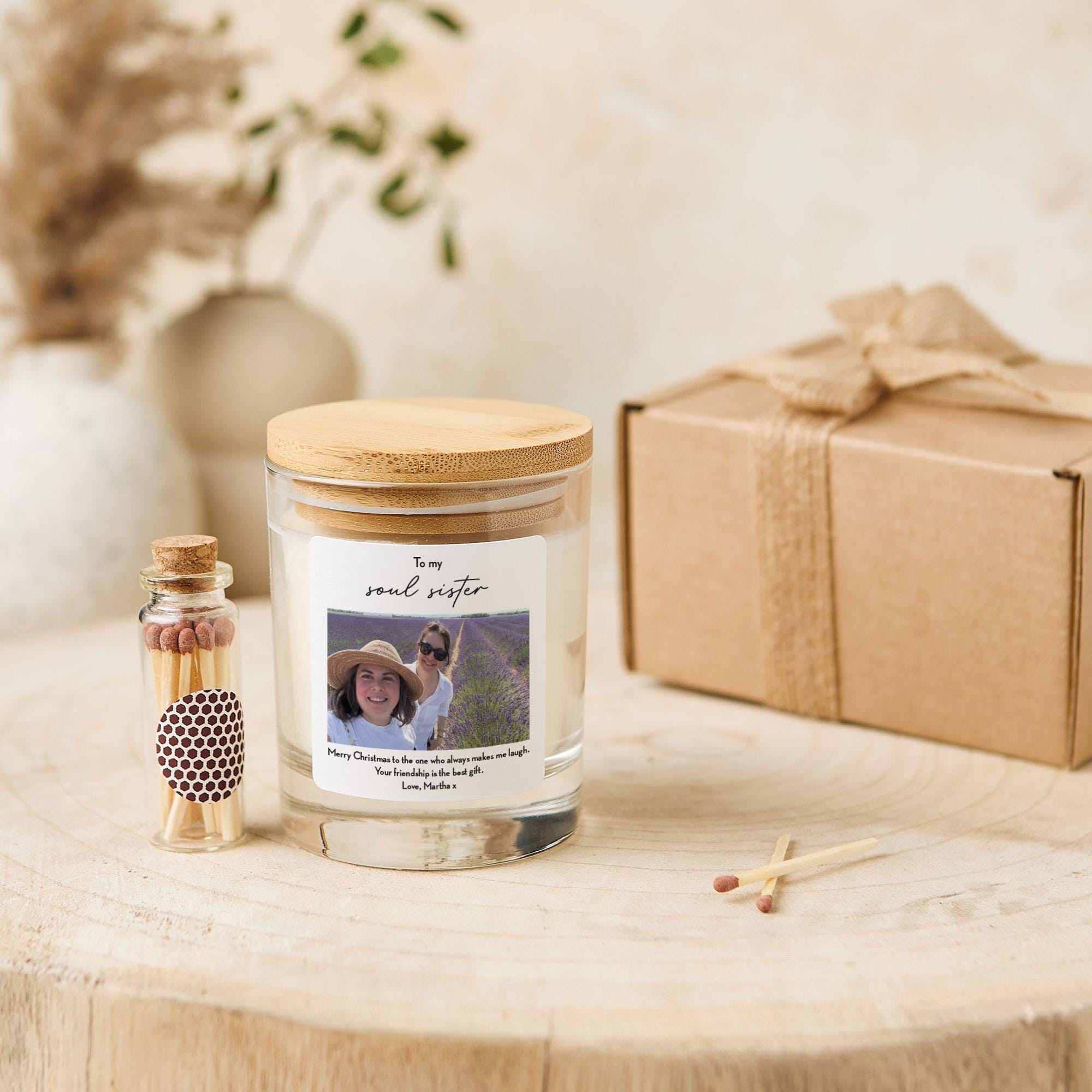 Personalised Soul Sister Christmas Candle Gift with Photo and Message for Best Friend Bestie