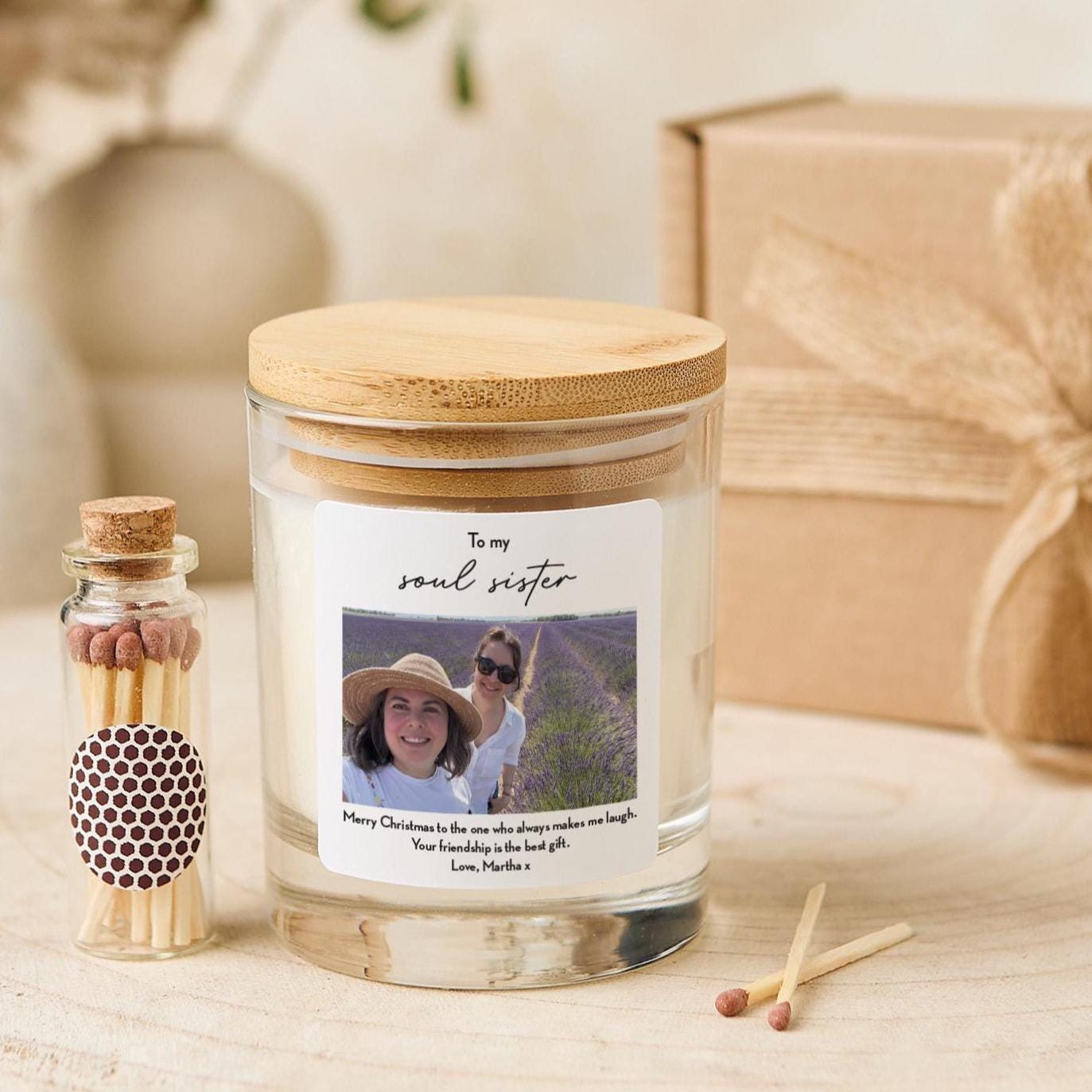 Personalised Soul Sister Christmas Candle Gift with Photo and Message for Best Friend Bestie