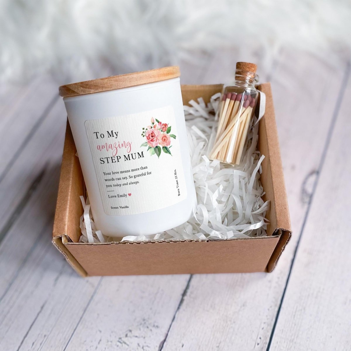 Personalised Step Mum Mother’s Day Candle Gift – Thoughtful Floral Keepsake for Stepmum
