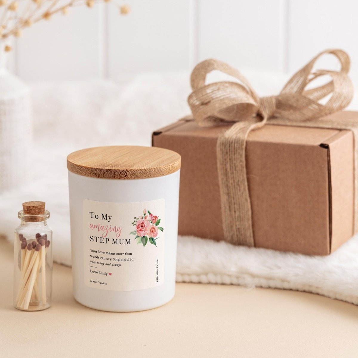 Personalised Step Mum Mother’s Day Candle Gift – Thoughtful Floral Keepsake for Stepmum