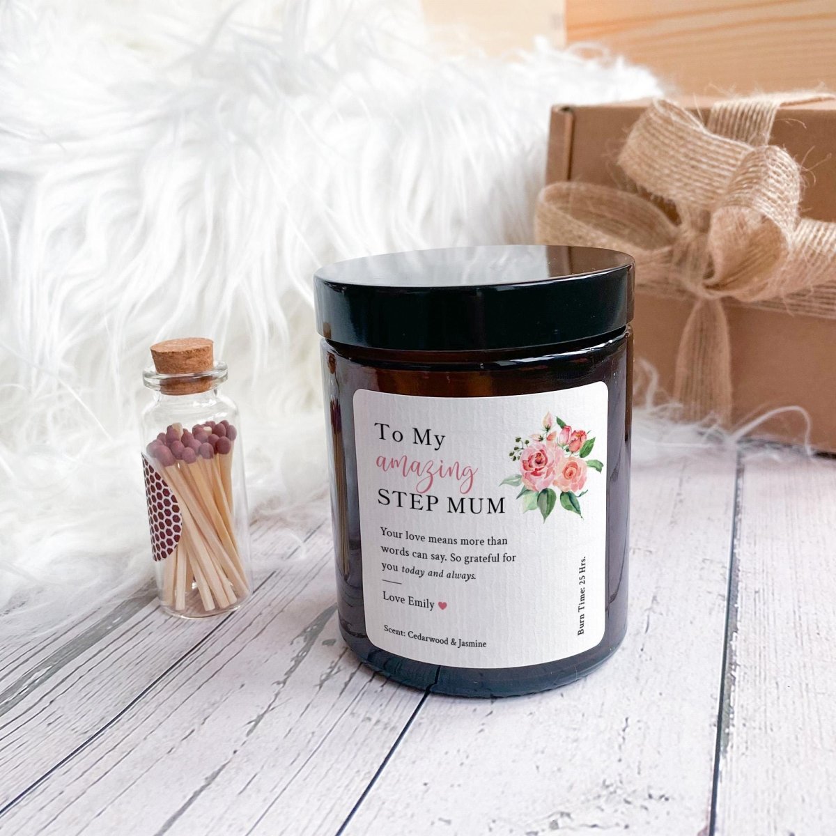 Personalised Step Mum Mother’s Day Candle Gift – Thoughtful Floral Keepsake for Stepmum