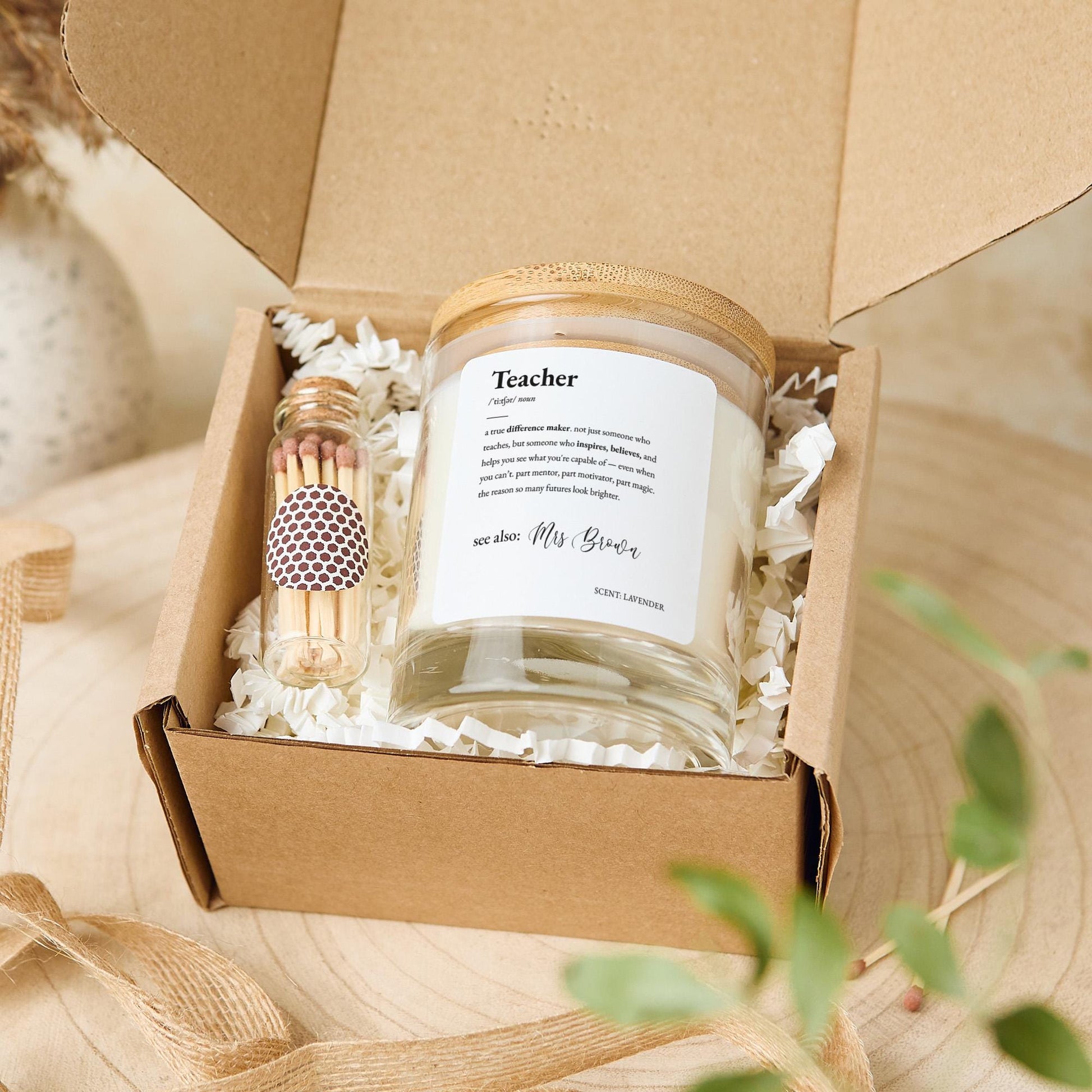 Personalised Teacher Candle Gift Set FREE GIFT BOX Teacher Definition Keepsake for End of Term Christmas or Teacher’s Day Year End Present