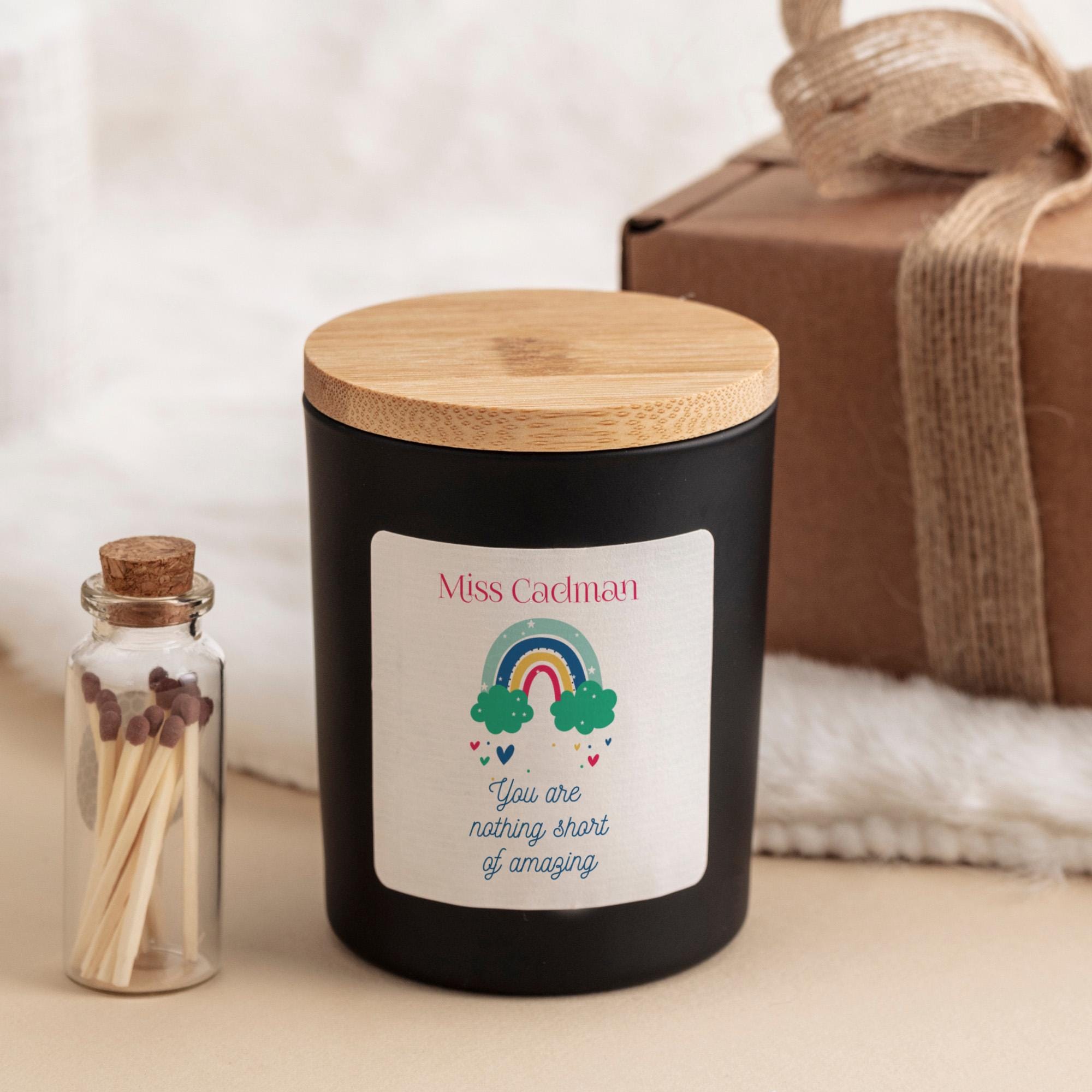 Personalised Teacher Candle Gift Set with Rainbow End of Term Thank You Present FREE Gift Wrap & Matches
