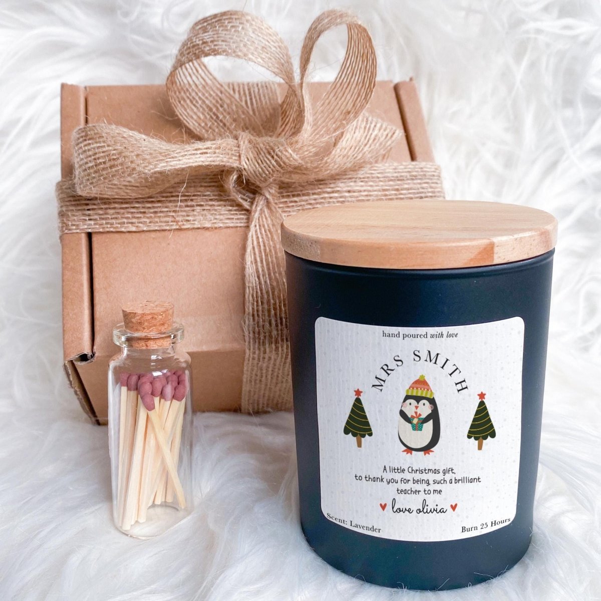 Personalised Teacher Christmas Candle Gift – End of Term or Christmas Thank You Present from Child or Class