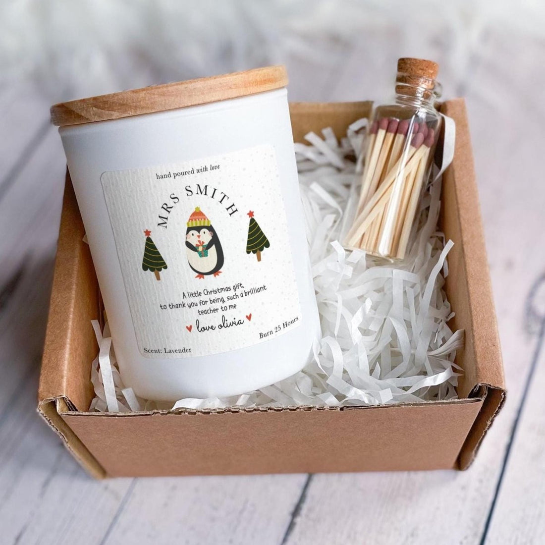 Personalised Teacher Christmas Candle Gift – End of Term or Christmas Thank You Present from Child or Class