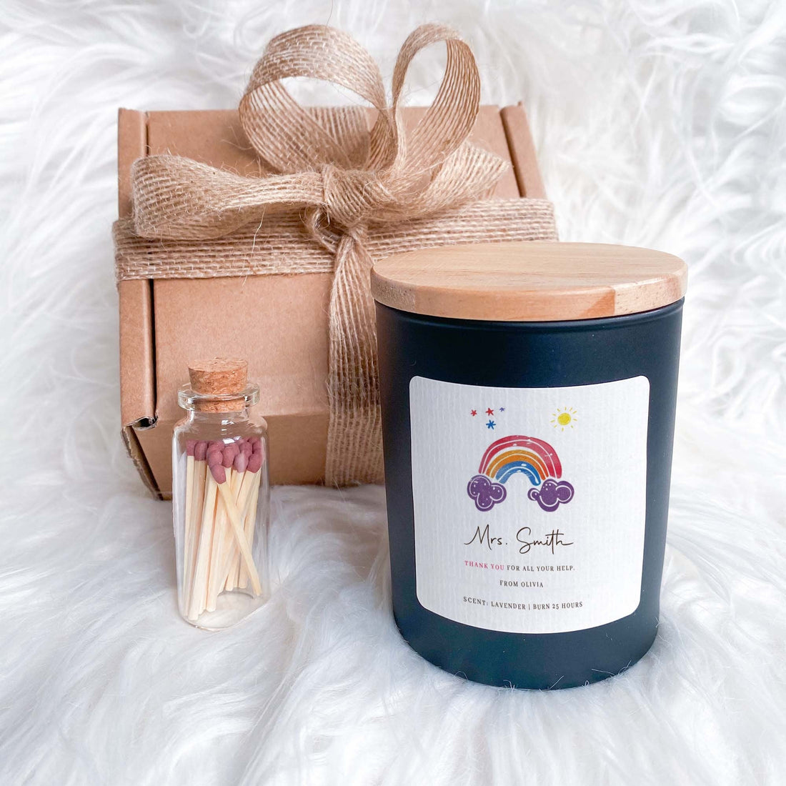 Personalised teacher scented candle with teacher's and student name FREE GIFT PACKAGE mini matches jar Thank you Teacher Appreciation gift