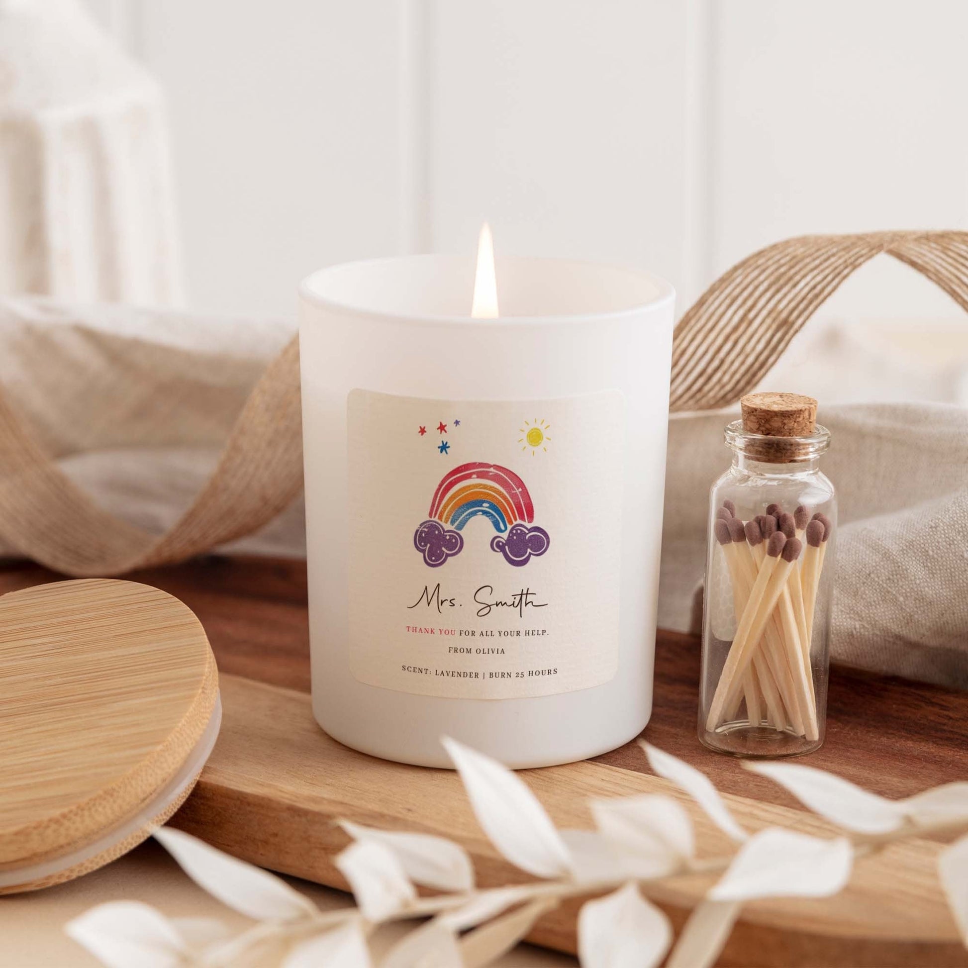 Personalised teacher scented candle with teacher's and student name FREE GIFT PACKAGE mini matches jar Thank you Teacher Appreciation gift