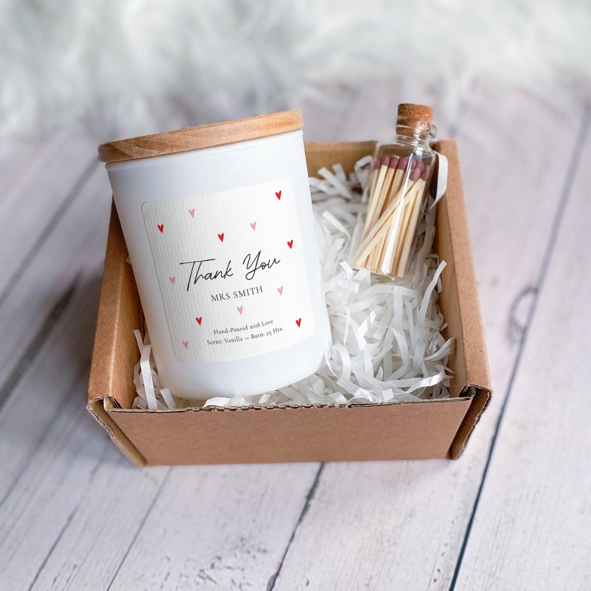 Personalised Teacher Thank You Candle Gift – Heart Themed End of Term Present - Soy Wax