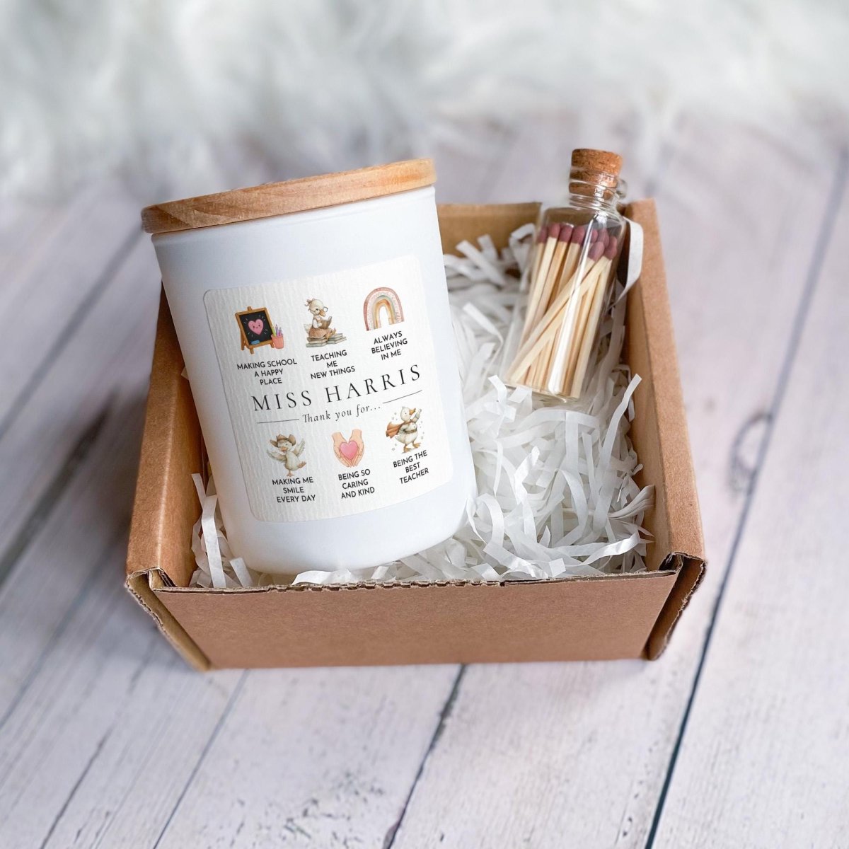 Personalised Teacher Thank You Candle Gift – Name End of Term Present from Child