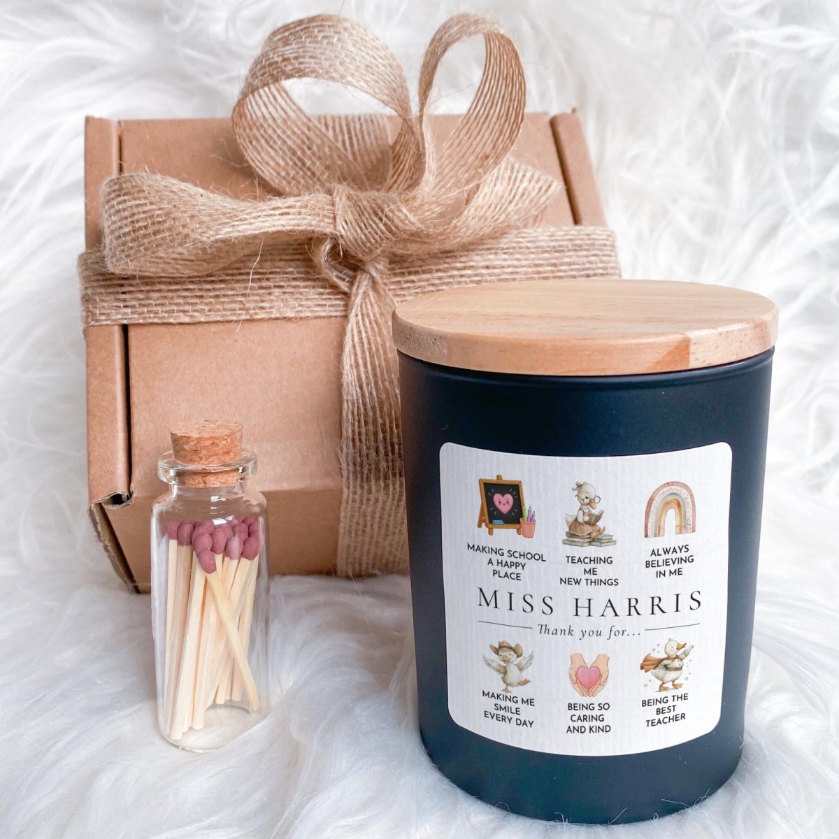 Personalised Teacher Thank You Candle Gift – Name End of Term Present from Child