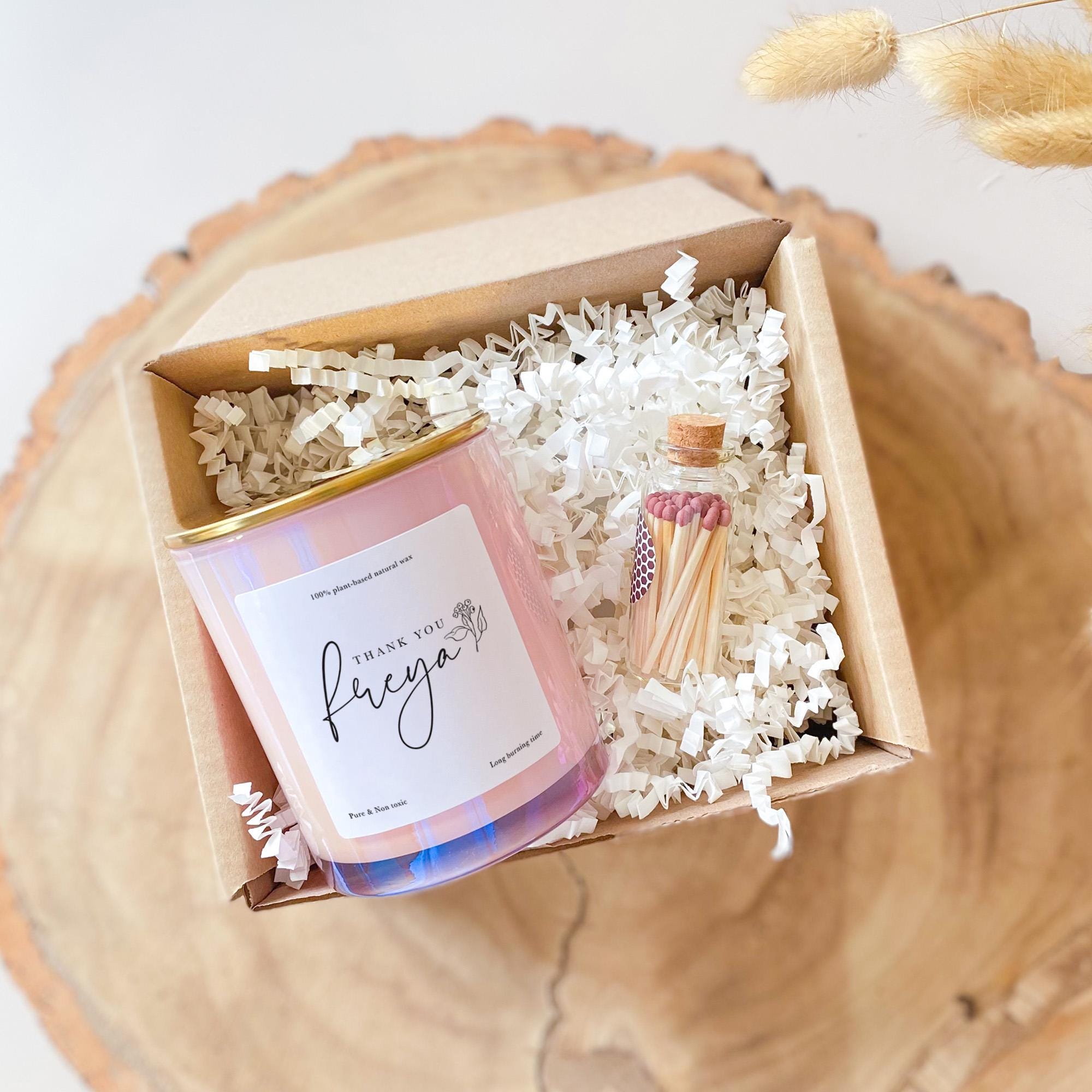 Personalised thank you gift with name Scented Soy Wax Candle FREE MATCHES JAR Friend colleague boss doctor nurse teacher corporate her Vegan