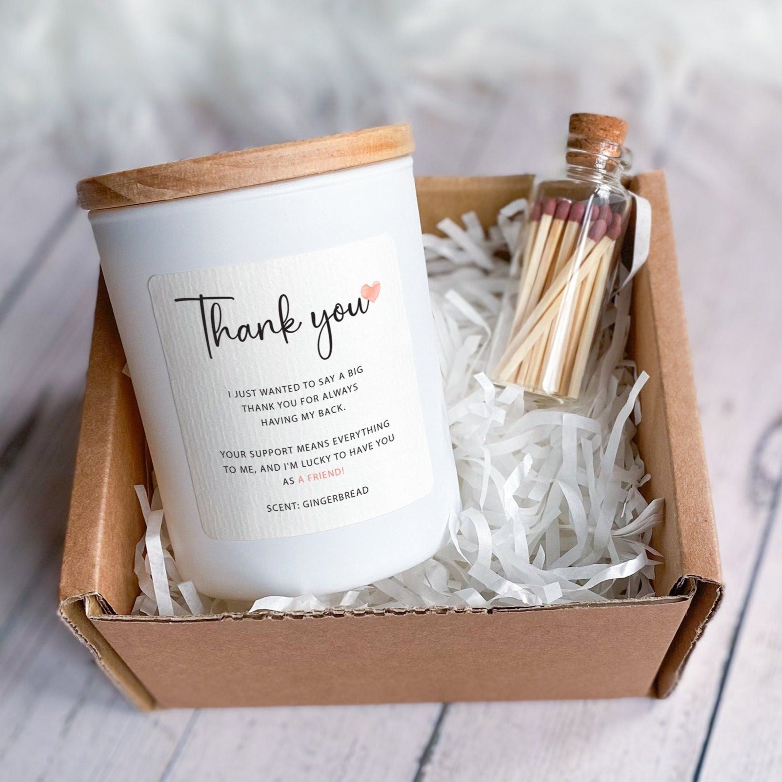 Personalised thank you scented candle with your text, Includes Gift Box & Matches, Gift for her him Minimalist luxury Teacher appreciation