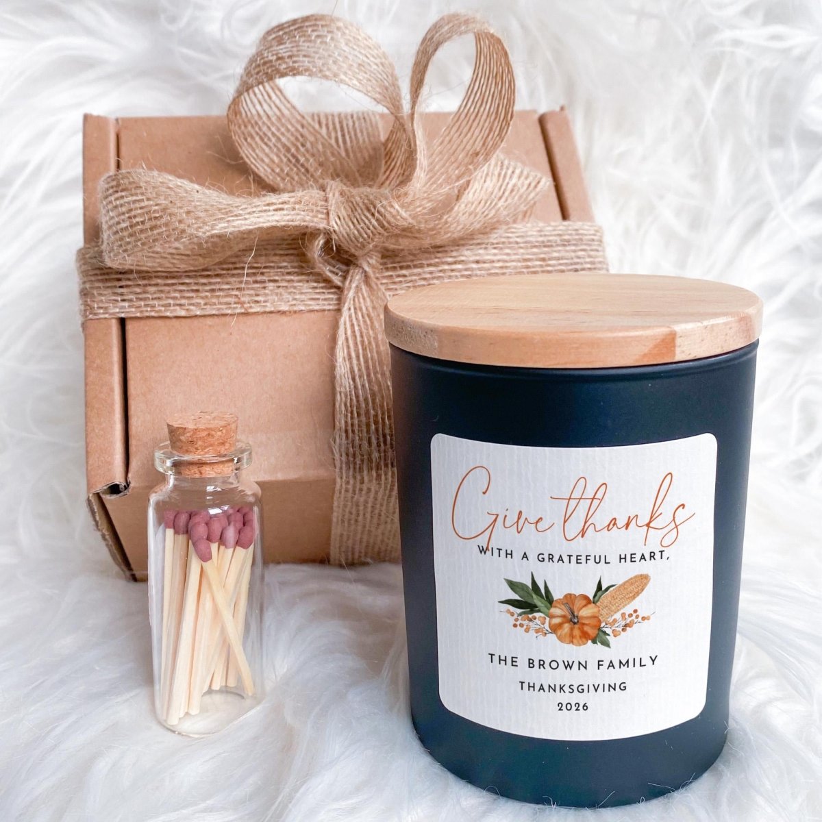 Personalised Thanksgiving Candle Gift Set, Hostess Gift, Family Gift, Give Thanks Candle