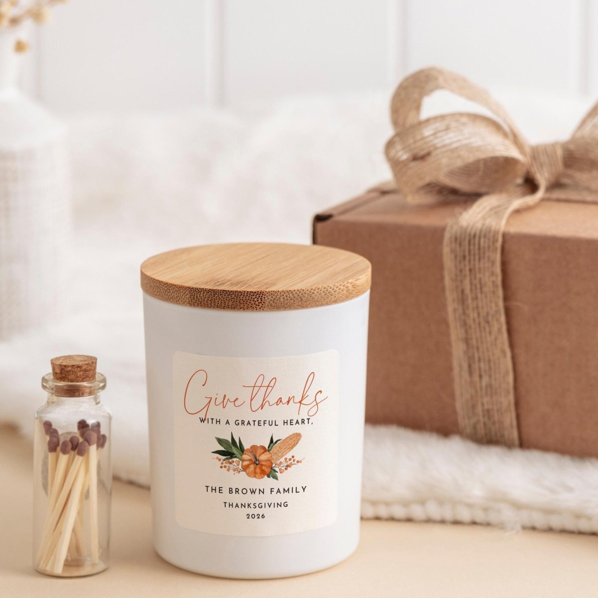 Personalised Thanksgiving Candle Gift Set, Hostess Gift, Family Gift, Give Thanks Candle