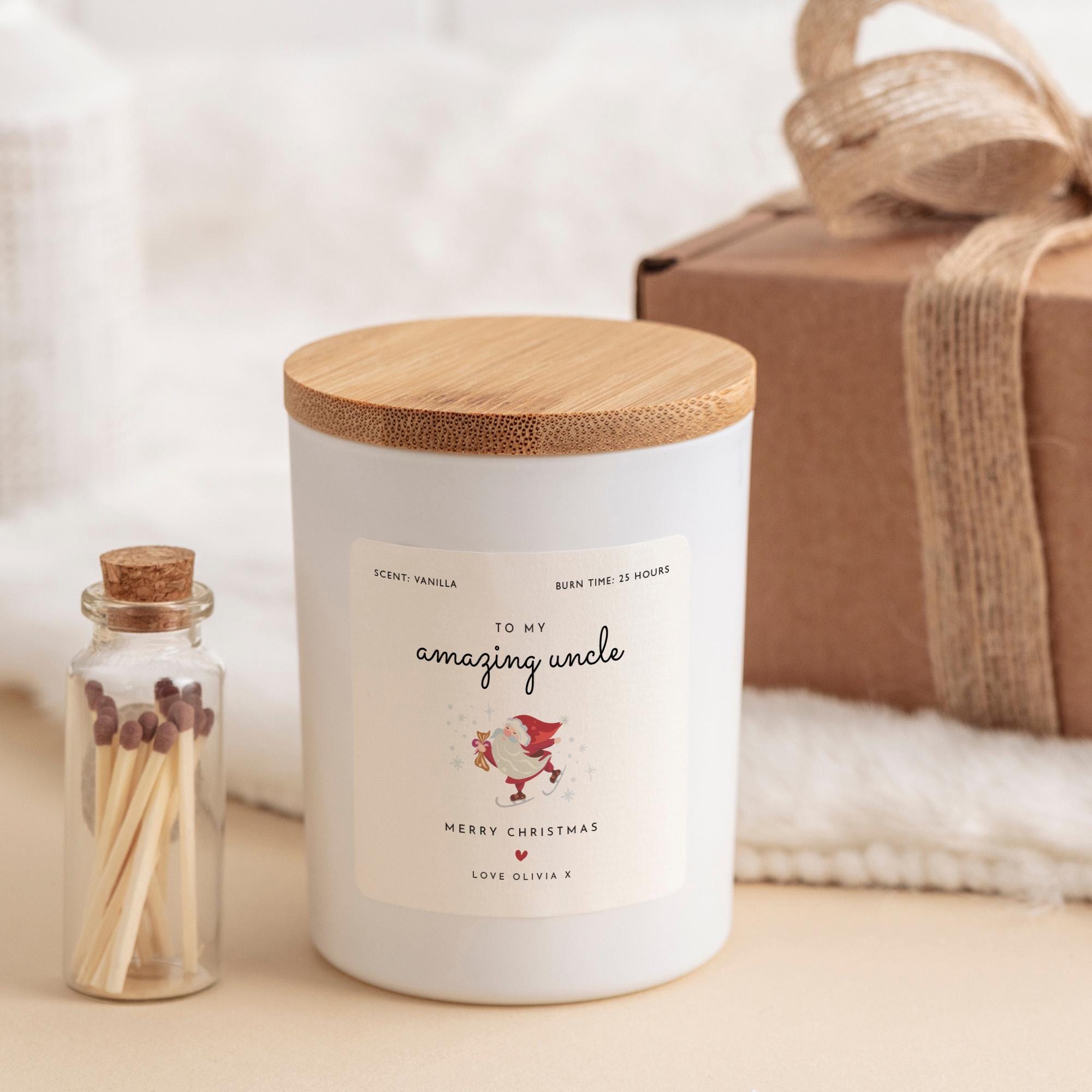 Personalised Uncle Christmas Candle Gift Set Box Vegan Soy Wax Candle