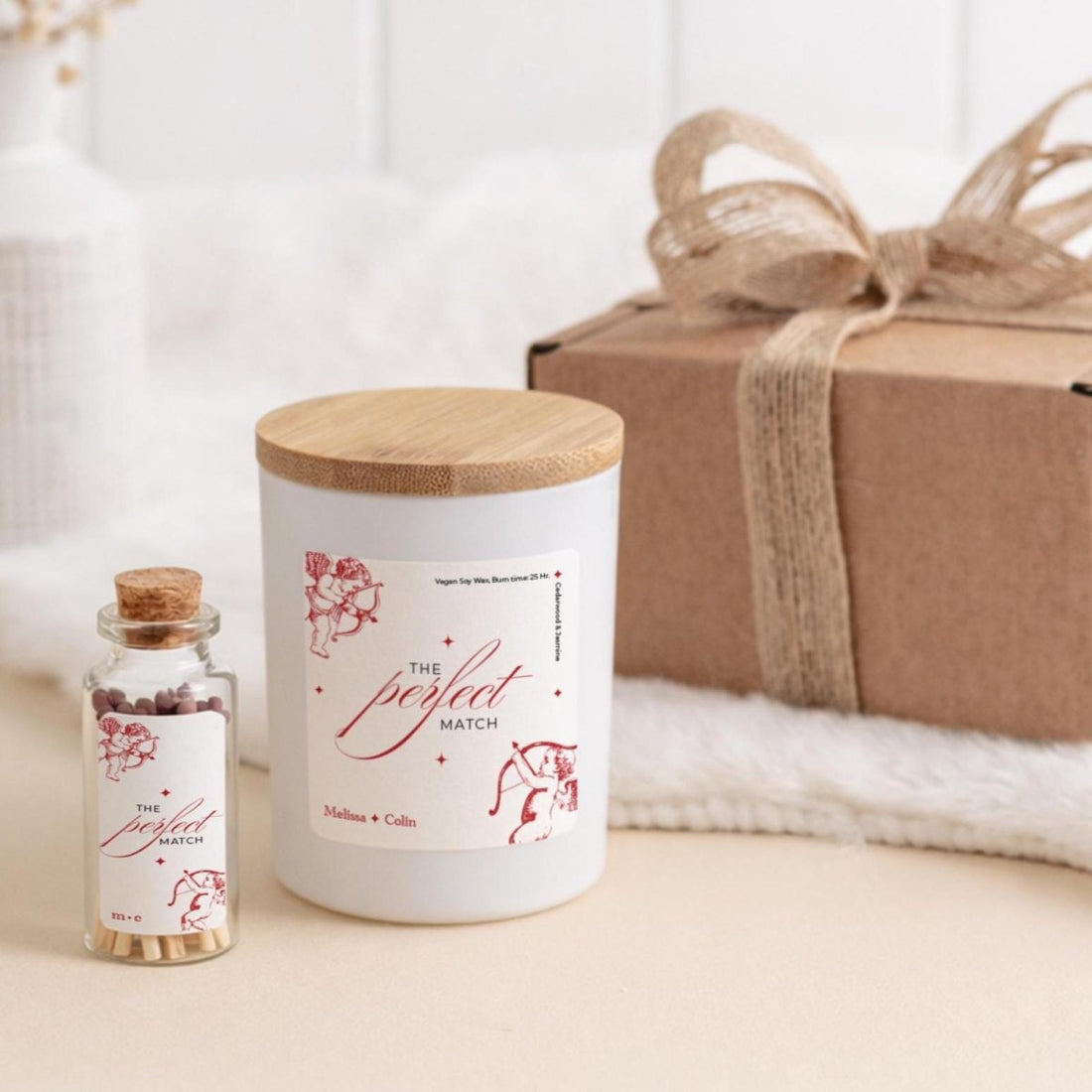 Personalised Valentine’s Candle Gift Set with Matches Jar - We are The Perfect Match