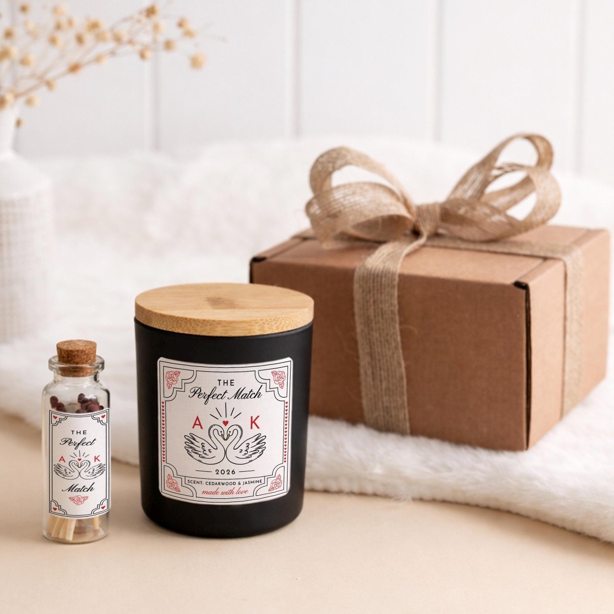 Personalised Valentines Candle with Matches Jar and Gift Box – Romantic Anniversary Present