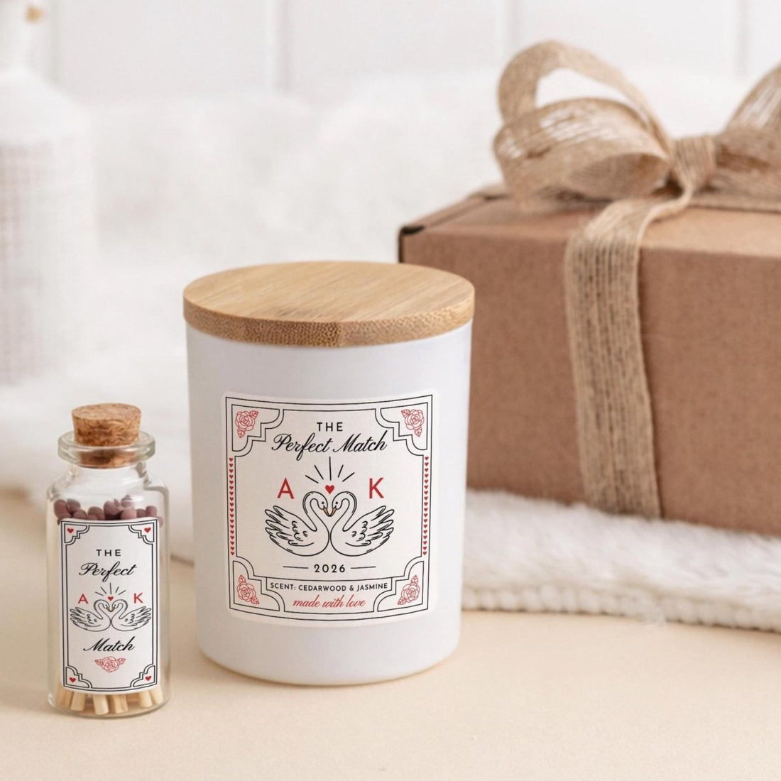 Personalised Valentines Candle with Matches Jar and Gift Box – Romantic Anniversary Present