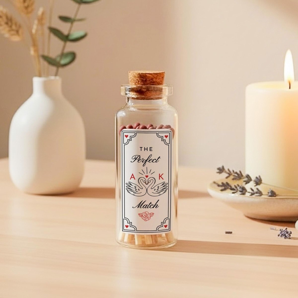 Personalised Valentines Candle with Matches Jar and Gift Box – Romantic Anniversary Present